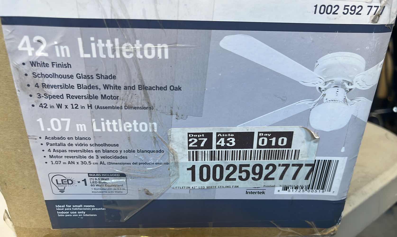 Photo 1 of 42” LITTLETON WHITE FINISH FAN 
AS IS
1002 592 777