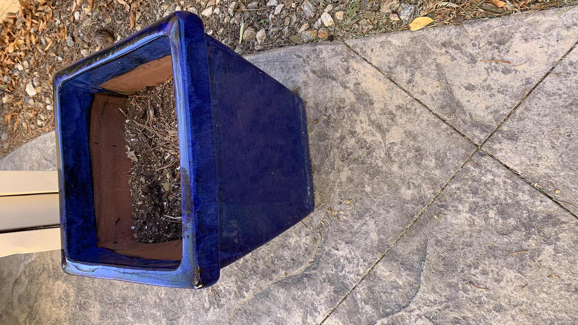 Photo 1 of HEAVY BLUE GLAZED POTTERY PLANTER 15” X 15” H 16”