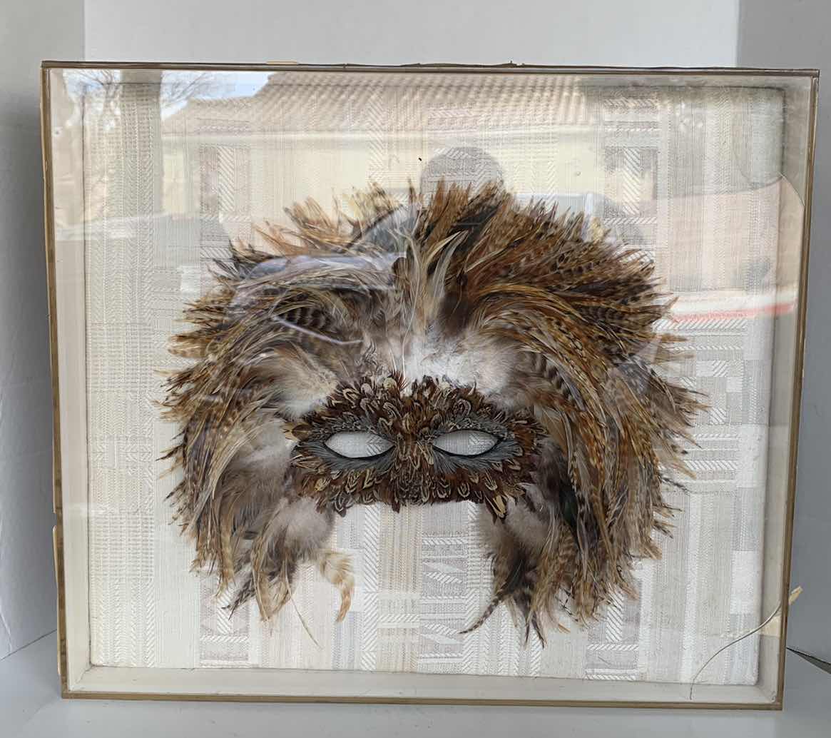 Photo 1 of LARGE VENETIAN CARNIVAL MASK WITH REAL FEATHERS 23” X 6” H 20”