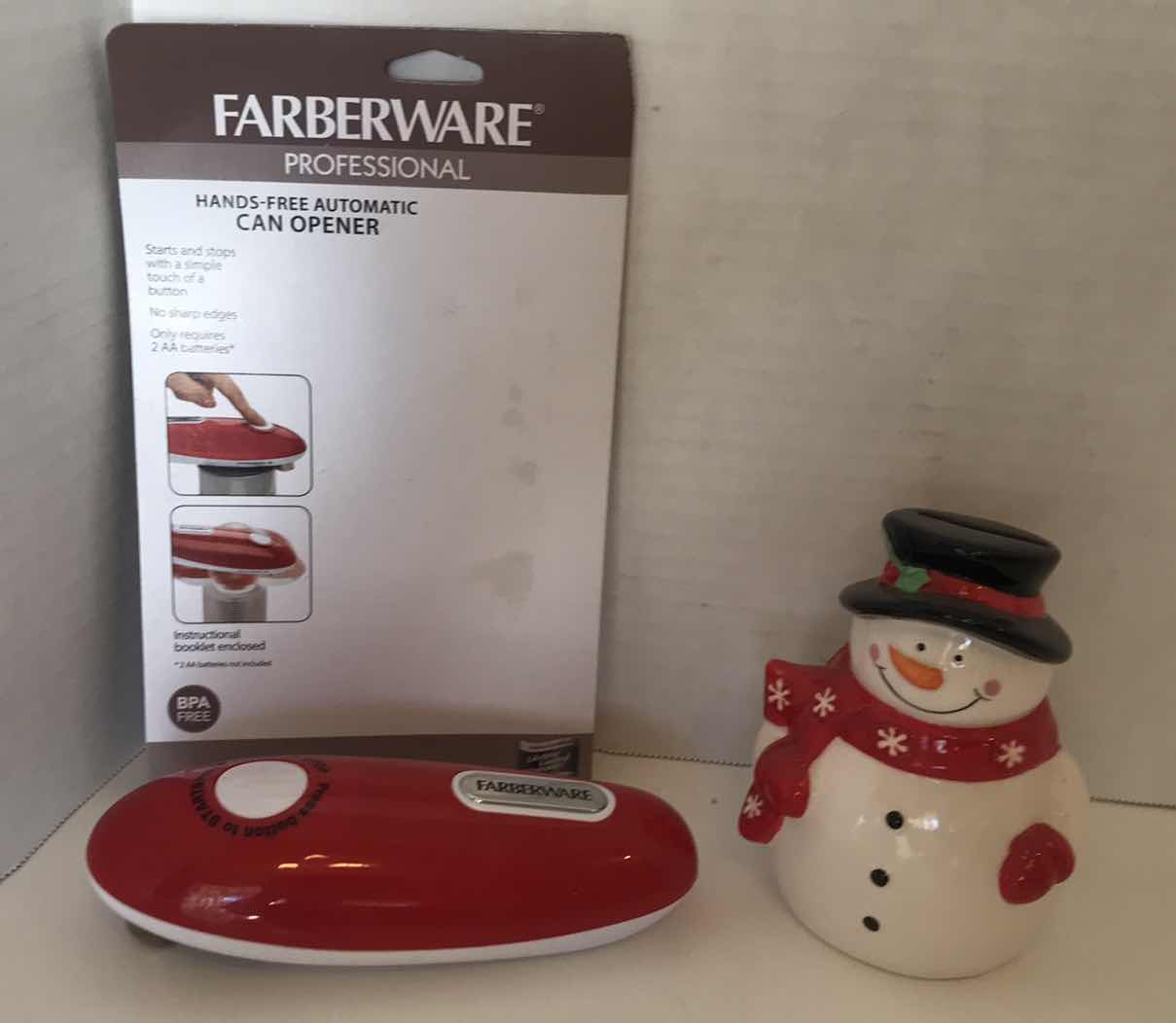 Photo 1 of FABERWARE CORDLESS CAN OPENER WITH SNOWMAN COIN BANK