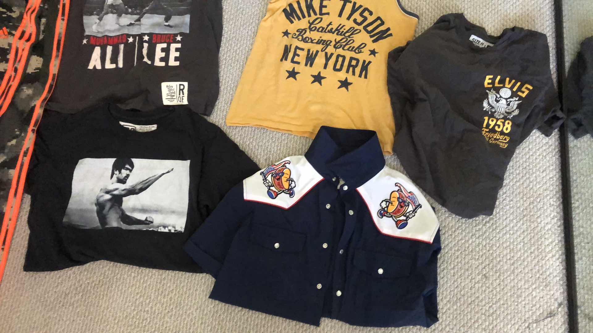 Photo 1 of ASSORTMENT OF GRAPHIC TEE SHIRTS AND ADIDAS PANTS