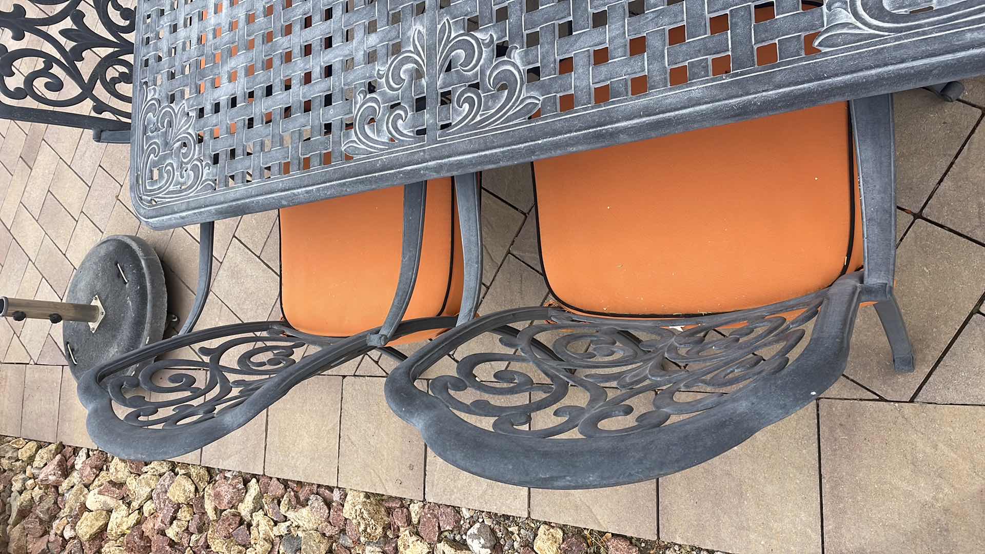 Photo 7 of LUXURY PATIO FURNITURE SET - TABLE 64” X 64” WITH 8 CHAIRS ORANGE CUSHIONS WITH BLACK WELTING