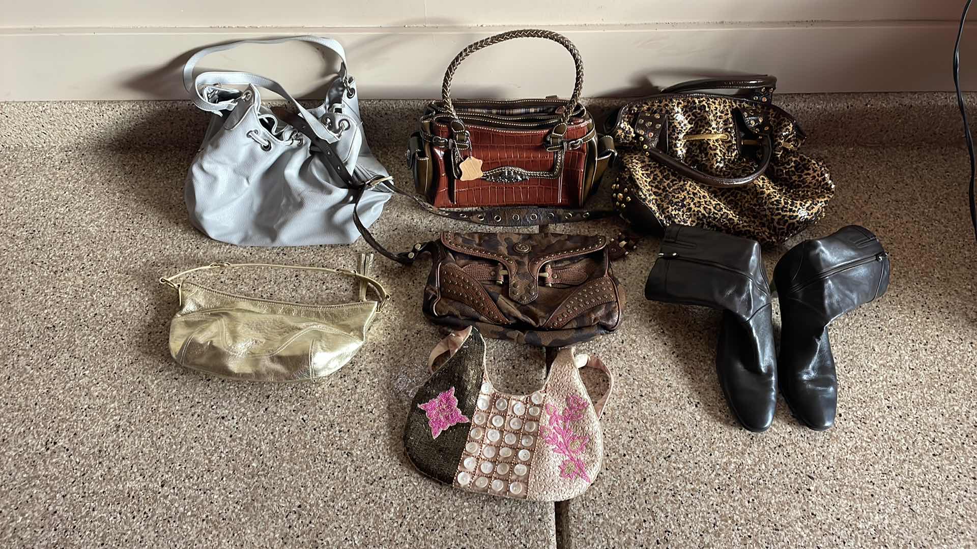 Photo 1 of PURSES (6) BLACK BOOTS SIZE 10-1/2