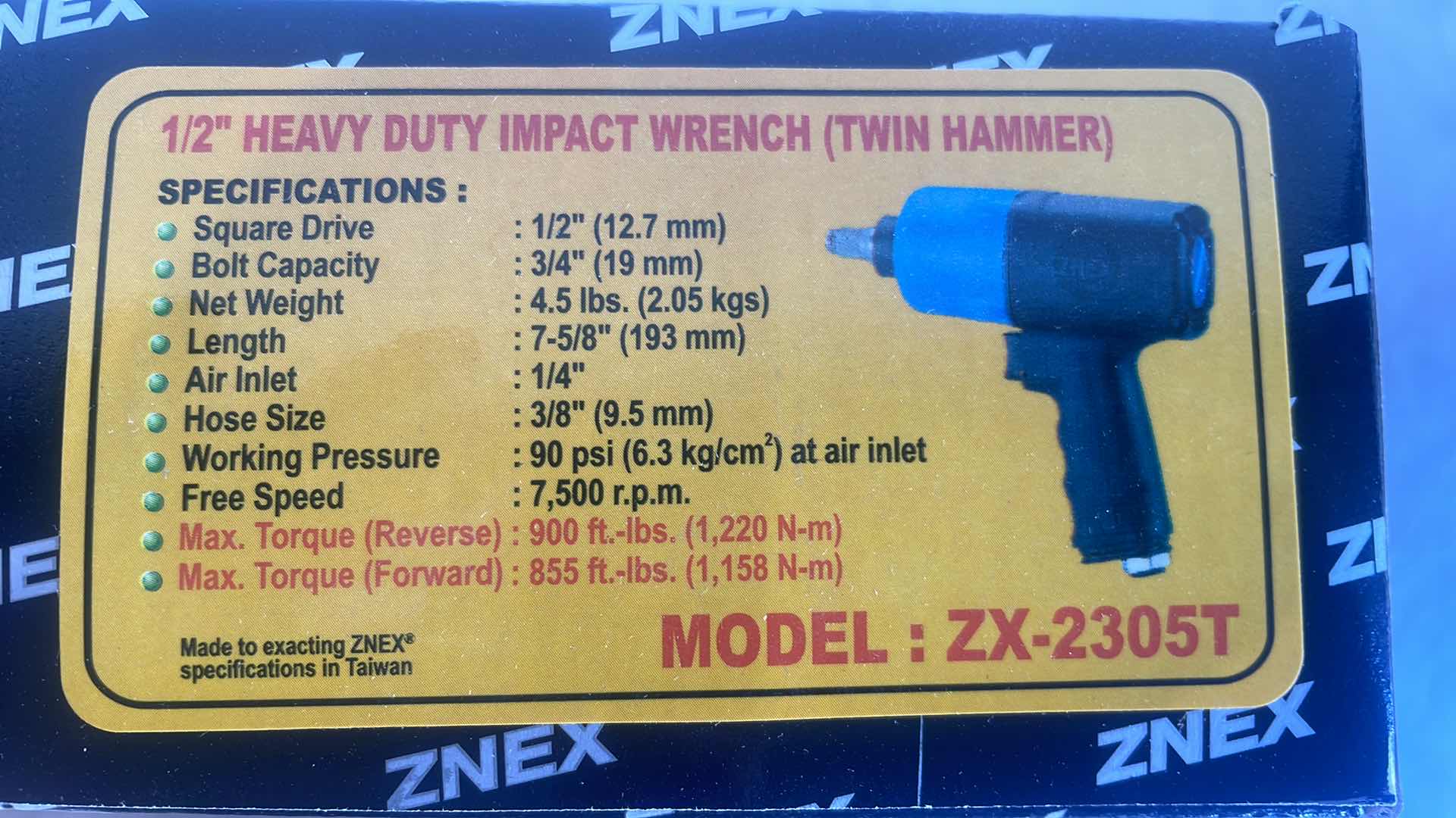 Photo 2 of 1/2” HEAVY DUTY IMPACT WRENCH TWIN HAMMER MODEL ZX-2305T