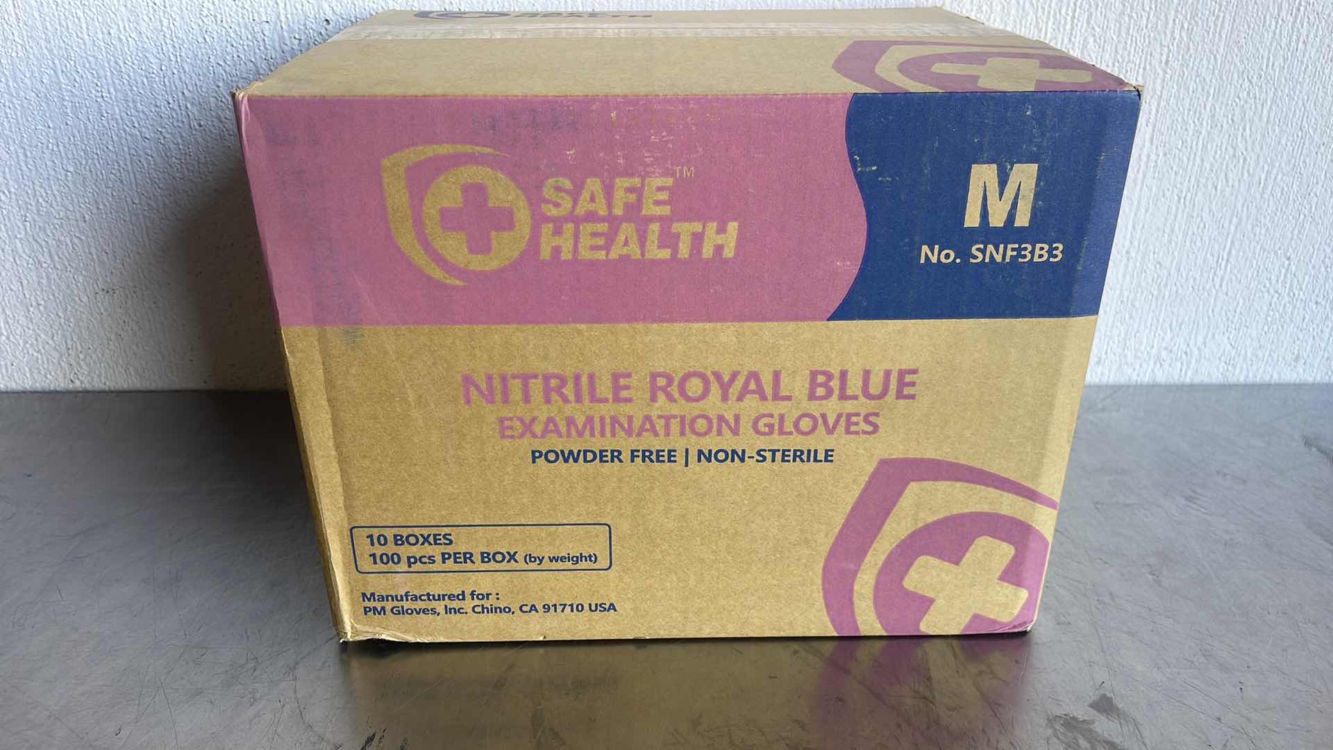 Photo 1 of SAFE HEALTH NITRILE EXAM DISPOSABLE GLOVES, LATEX FREE, POWDER FREE, BLUE, CASE OF 1000, MEDIUM