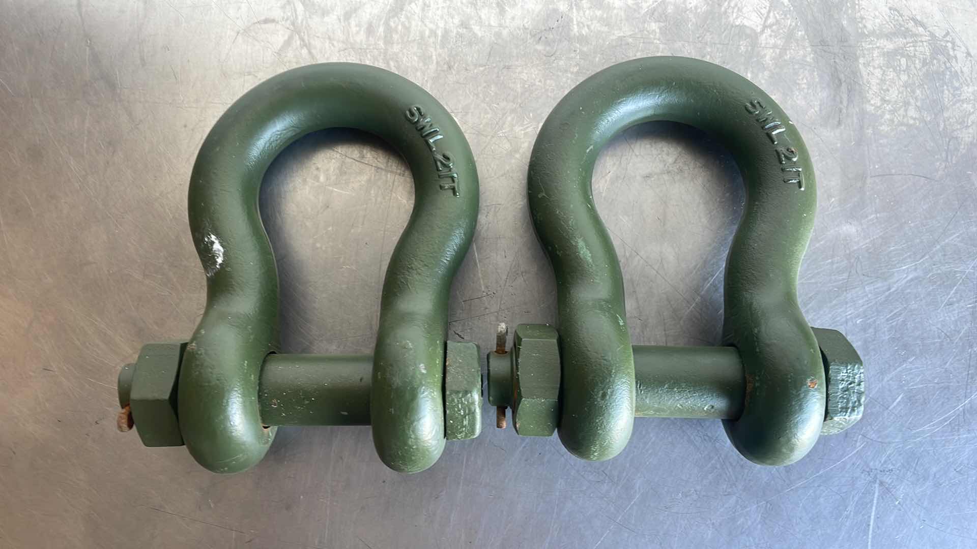 Photo 1 of SWL 21T (42,000 LBS.) BOLT TYPE ANCHOR SHACKLE MILITARY GREEN PAIR