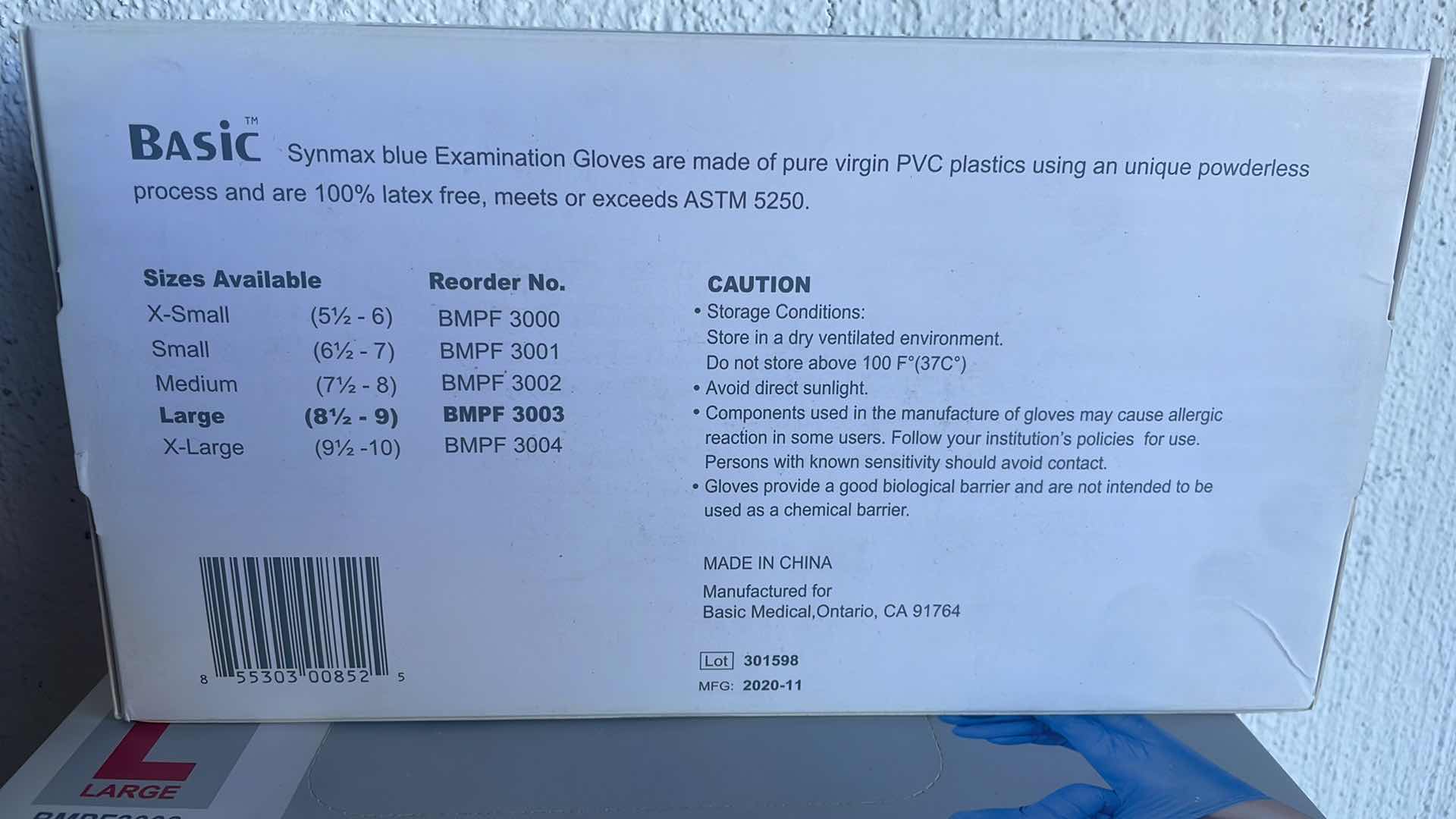 Photo 2 of BASIC SYNMAX LARGE SYNTHETIC VINYL EXAM GLOVE,POWDER FREE,100/BOX,BLUE,BMPF-3003 (5 BOXES)