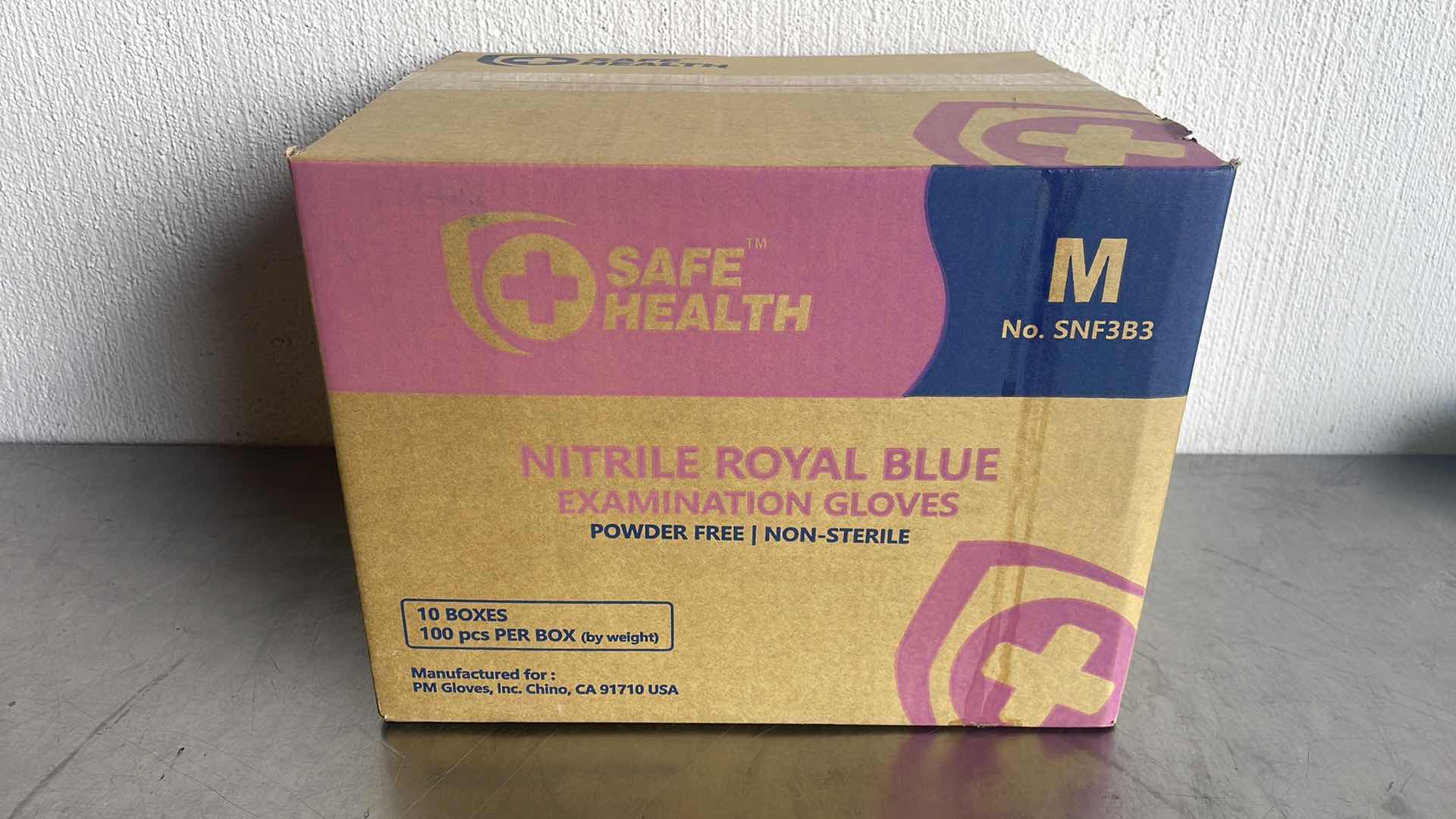 Photo 1 of SAFE HEALTH NITRILE EXAM DISPOSABLE GLOVES, MEDIUM, LATEX FREE, POWDER FREE, BLUE, TEXTURED, 3.5 MIL, MEDICAL GRADE, FOOD, TATTOO, NURSING, CLEANING, SCHOOL CASE OF 1000