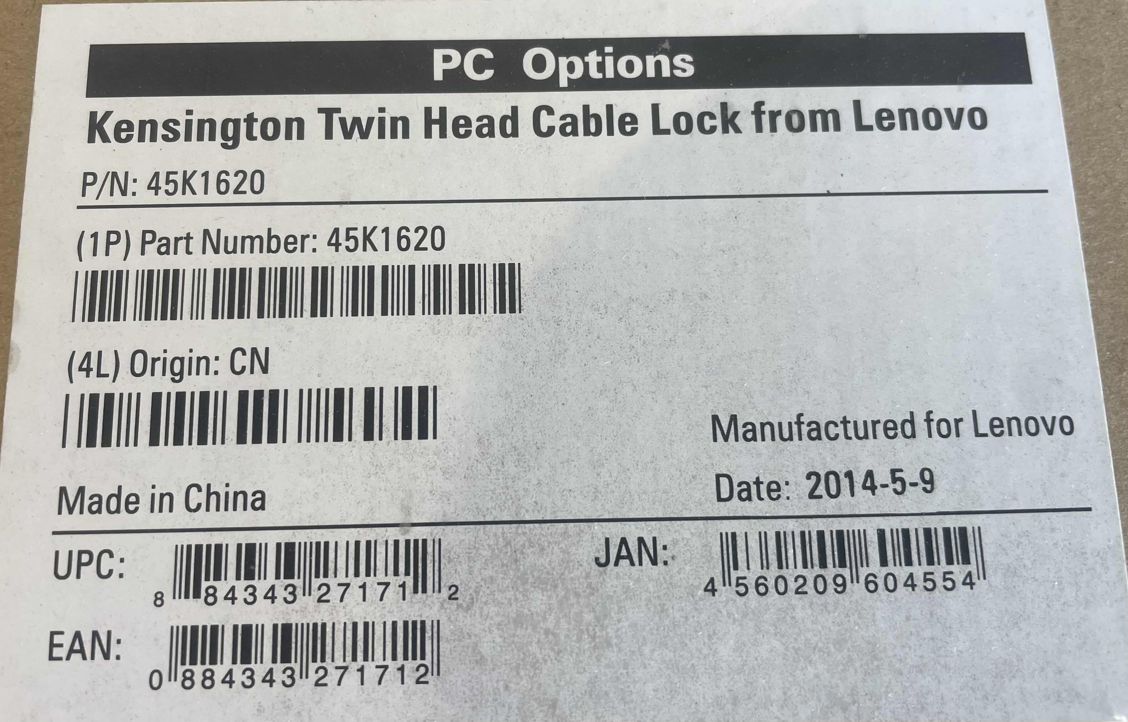 Photo 3 of LENOVO 45K1620 KENSINGTON TWIN HEAD CABLE LOCK FROM LENOVO - SECURITY CABLE LOCK (9)