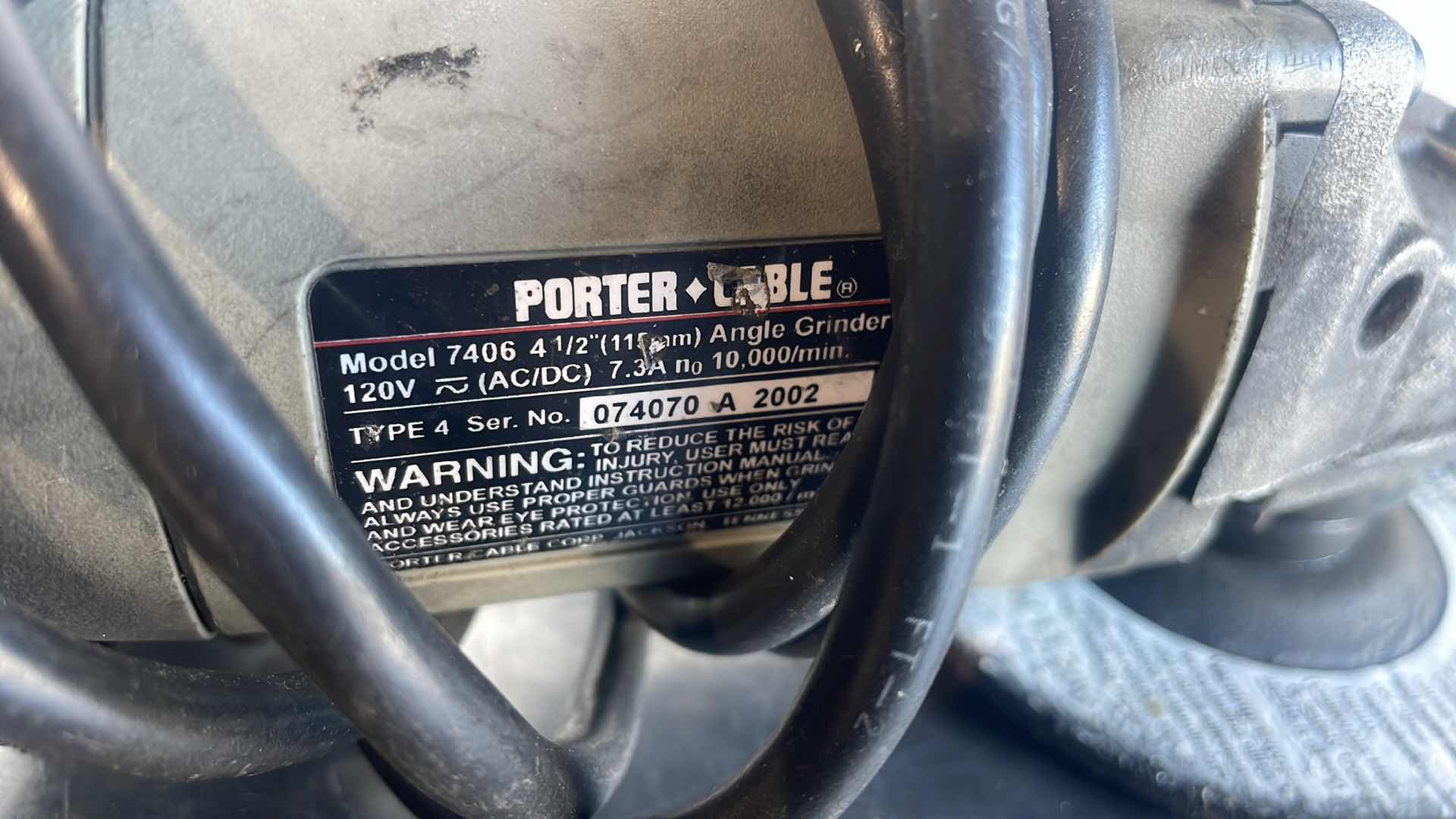 Photo 3 of PORTER CABLE 4-1/2” ANGLE GRINDER MODEL 7406