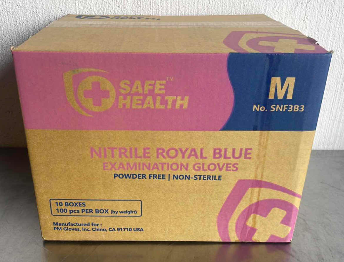 Photo 1 of MEDIUM SAFE HEALTH NITRILE EXAM DISPOSABLE GLOVES, LATEX FREE, POWDER FREE, BLUE, TEXTURED, 3.5 MIL, MEDICAL GRADE, FOOD, NURSING, CLEANING, CASE OF 1000