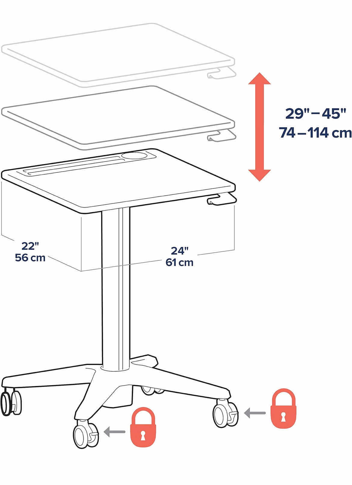 Photo 3 of ERGOTRON ROLLING MOBILE STANDING DESK WITH ADJUSTABLE HEIGHT 29 TO 45" 24811F13