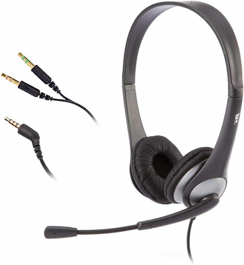 Photo 1 of CASE OF 24 CYBER ACOUSTICS STEREO HEADSET (AC-204), 3.5MM STEREO & Y-ADAPTER, HOME, K12 SCHOOL CLASSROOM AND EDUCATION