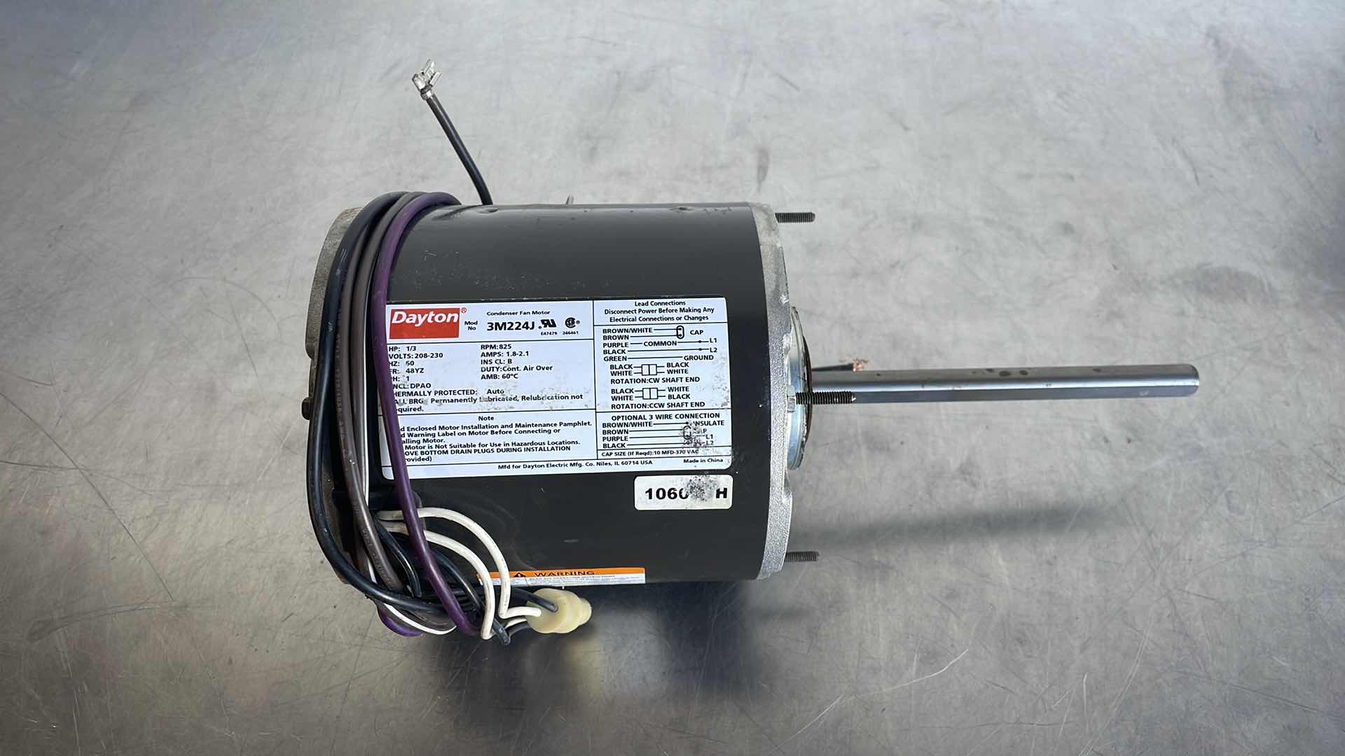 Photo 1 of DAYTON CONDENSER FAN MOTOR 1/3HP 208/230V SINGLE PHASE 1.8-2.1A