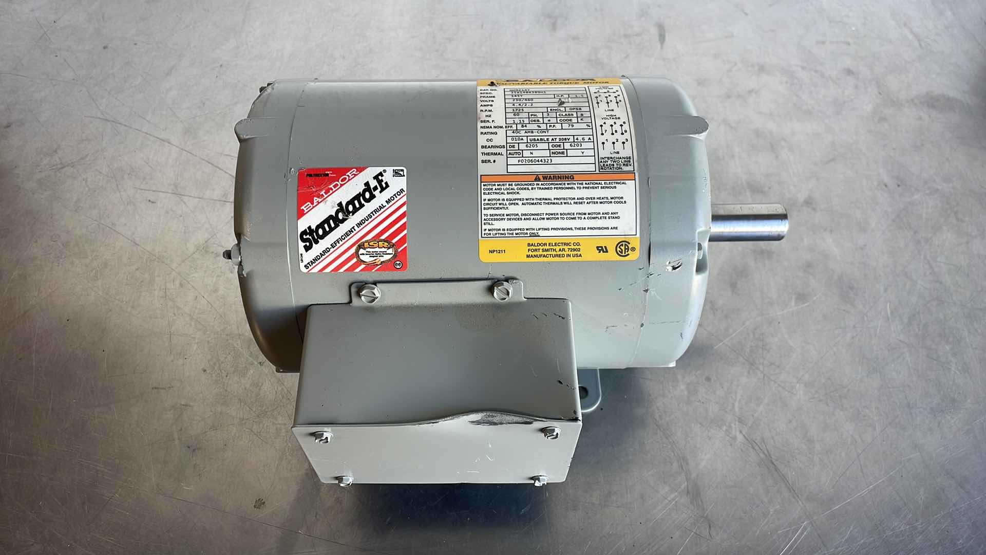 Photo 1 of BALDOR HVAC/VARIABLE TORQUE MOTOR 1.5HP 230/460V 4.4/2.2A 3 PHASE