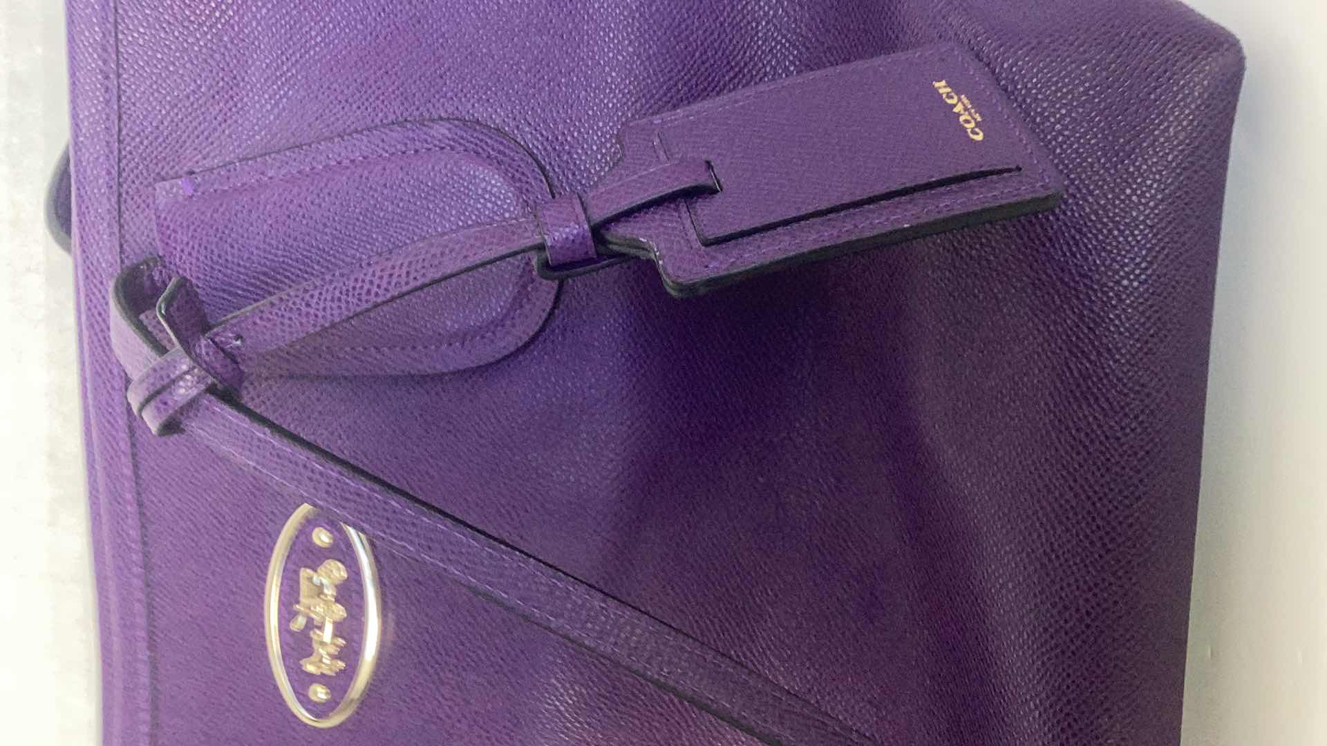 Photo 2 of COACH TAXI LEATHER ZIP TOP TOTE GOLD/VIOLET  18” X 10” $325