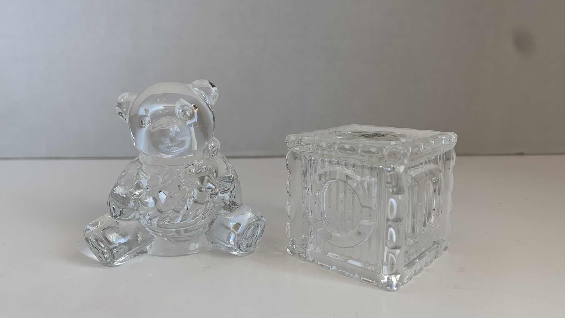 Photo 1 of SET OF 2 1994 AVON CRYSTAL BEAR AND ALPHABET BLOCK