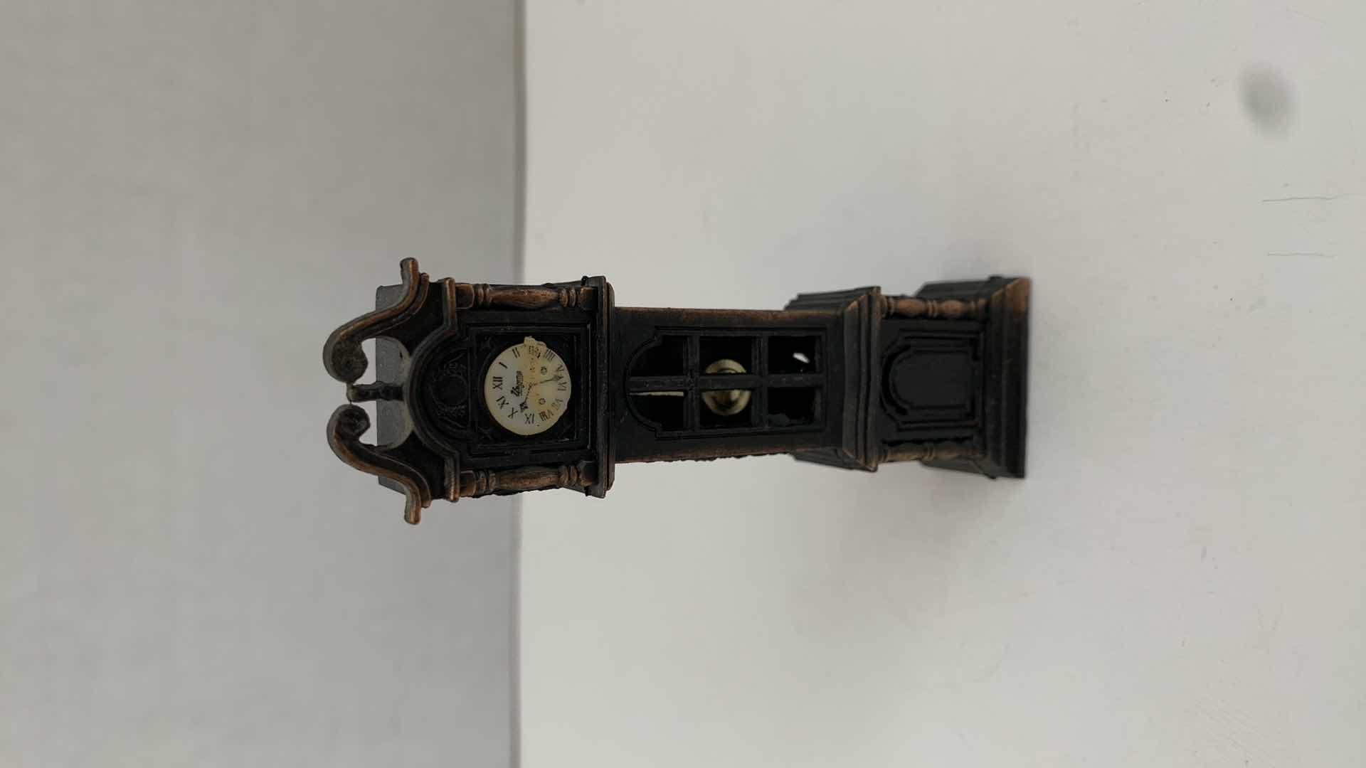 Photo 2 of SET OF 2 METAL STATUES: GRANDFATHER CLOCK PENCIL SHARPENER AND CUCKOO CLOCK TALLEST 3.5"