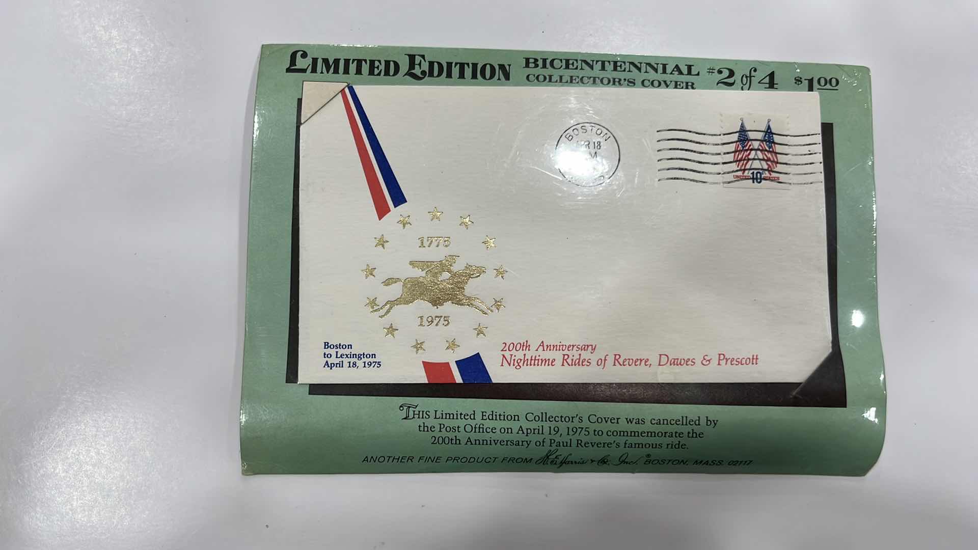 Photo 2 of H. E. HARRIS 1075 LIMITED EDITION BICENTENNIAL COLLECTOR’S COVER 200TH ANNIVERSARY NIGHTTIME RIDES OF REVERE, DAWES & PRESCOTT