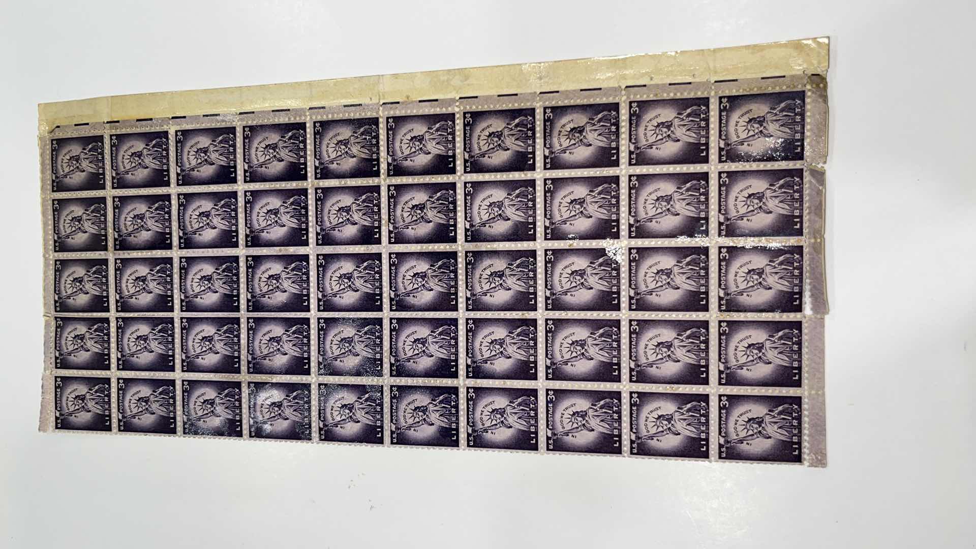 Photo 2 of US 3 CENT LADY LIBERTY STAMPS BLOCK OF 50 x 2 *STUCK BACK TO BACK