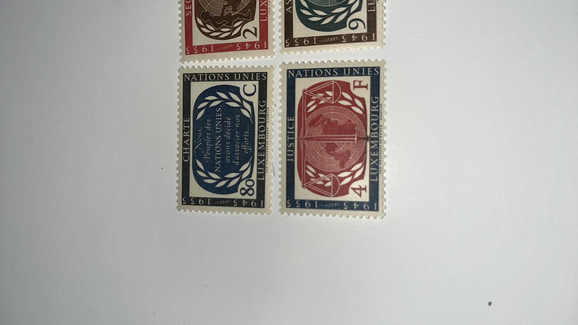 Photo 2 of LUXEMBOURG UNITED NATIONS EMBLEM 1945-1955 4 STAMPS