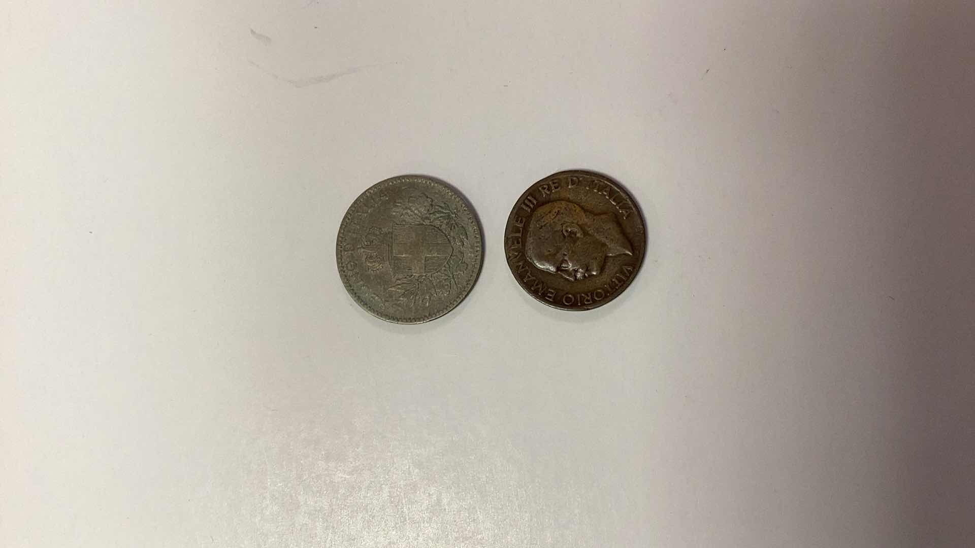 Photo 1 of 1918 ITALY 20 CENTESIMI AND 1922 ITALY 5 CENTESIMI