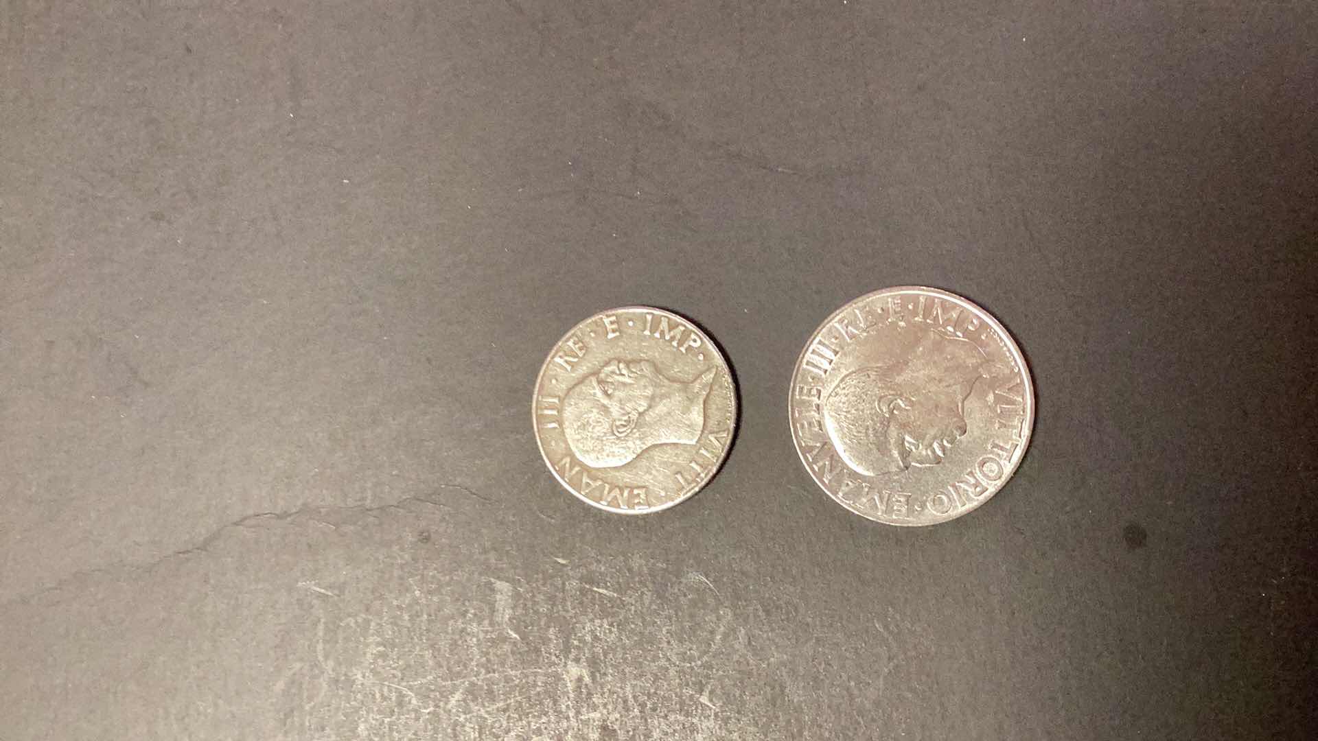 Photo 1 of 1941 ITALY 50 CENTESIMI AND 1942 ITALY 1 LIRA COINS