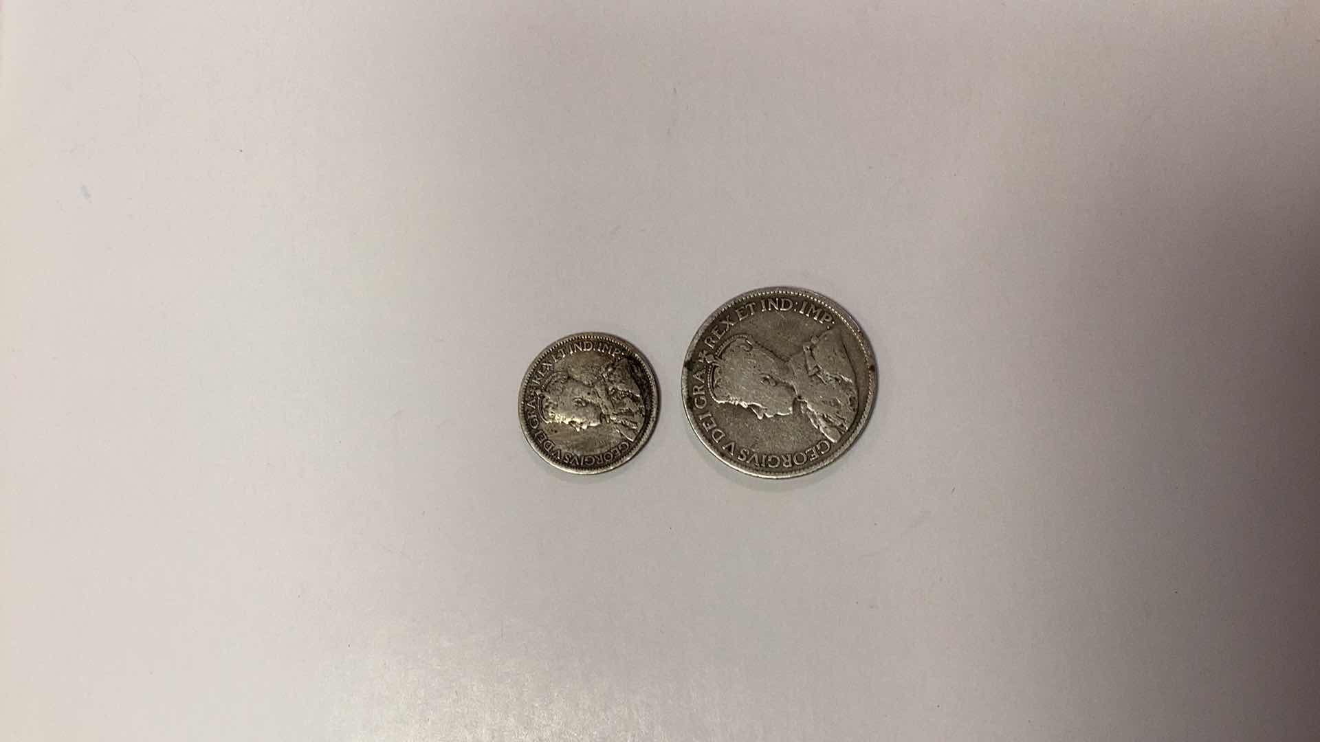 Photo 1 of 1919 CANADA 10 CENTS AND 1920 CANADA 25 CENTS COINS