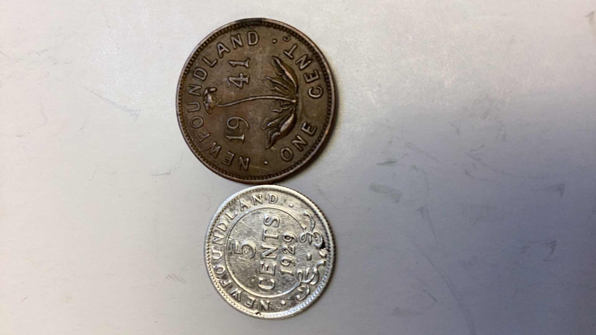 Photo 2 of NEWFOUNDLAND 1929 5 CENTS AND 1943 1 CENT