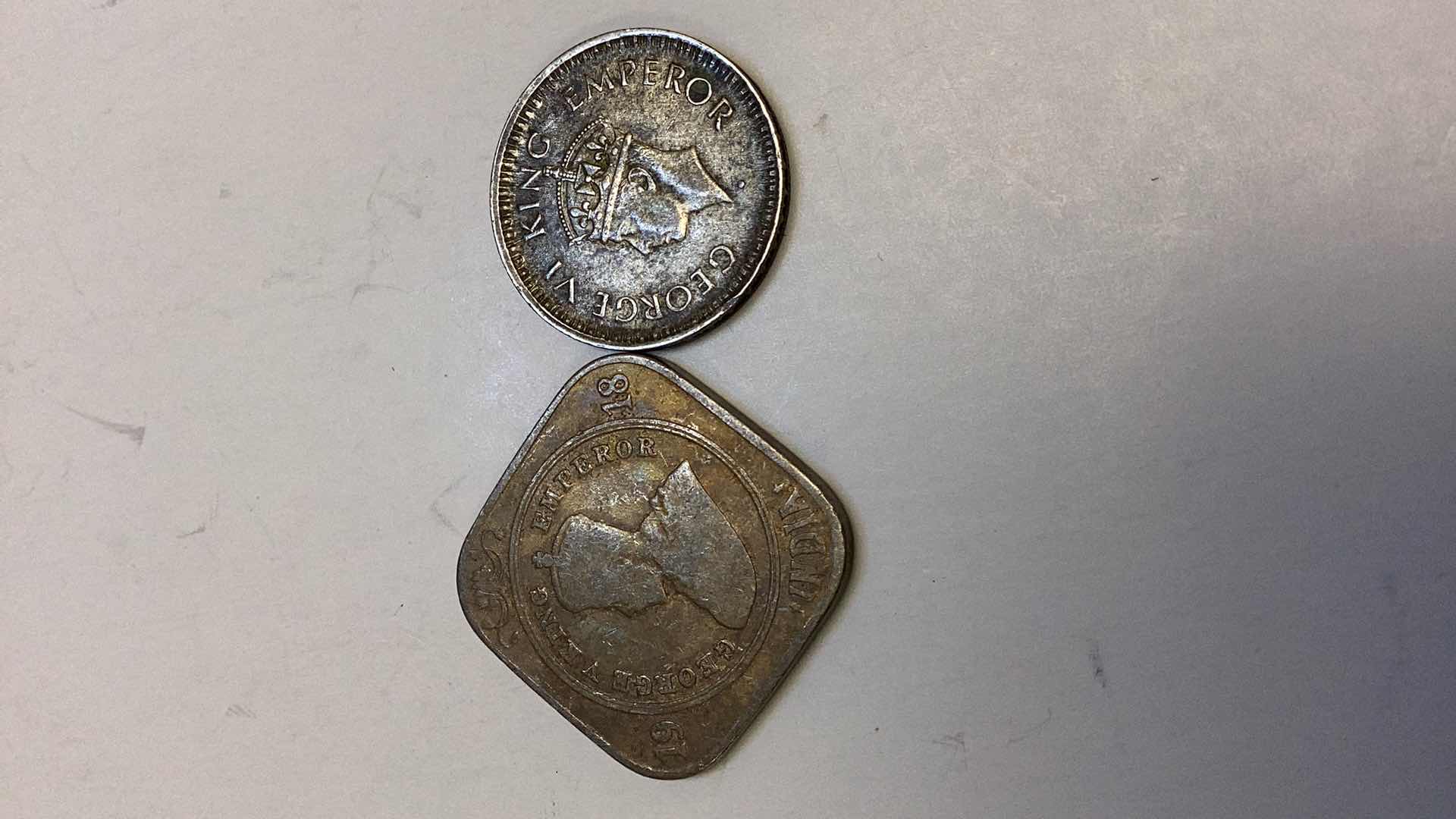 Photo 1 of INDIA 1918 2 ANNA’S AND 1944 1 RUPEE