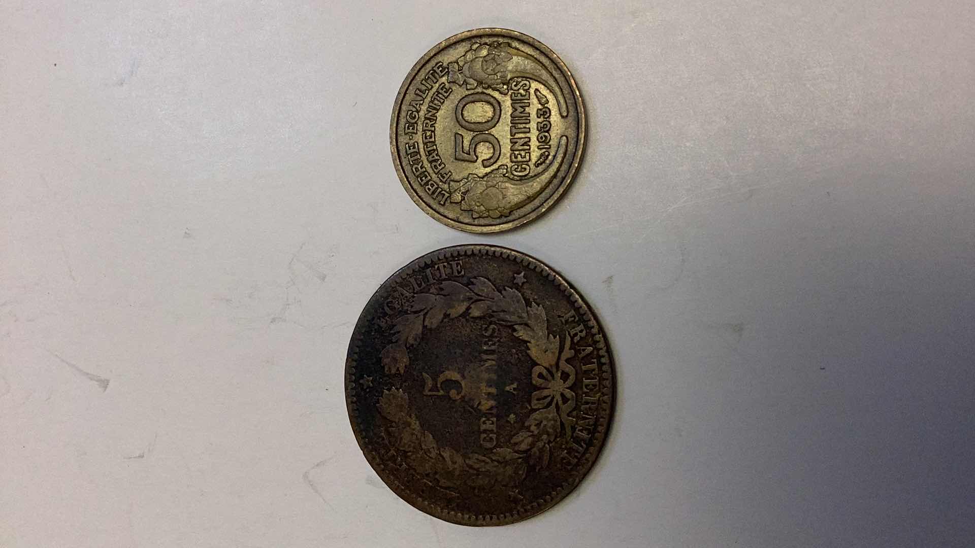 Photo 2 of FRANCE 1872 5 CENTIMES AND 1933 50 CENTIMES