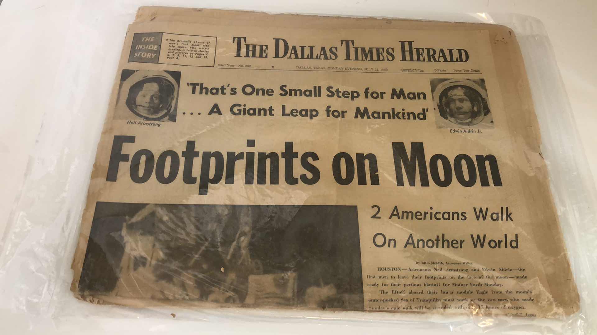 Photo 1 of FIRST LUNAR LANDING NEWSPAPER 1969