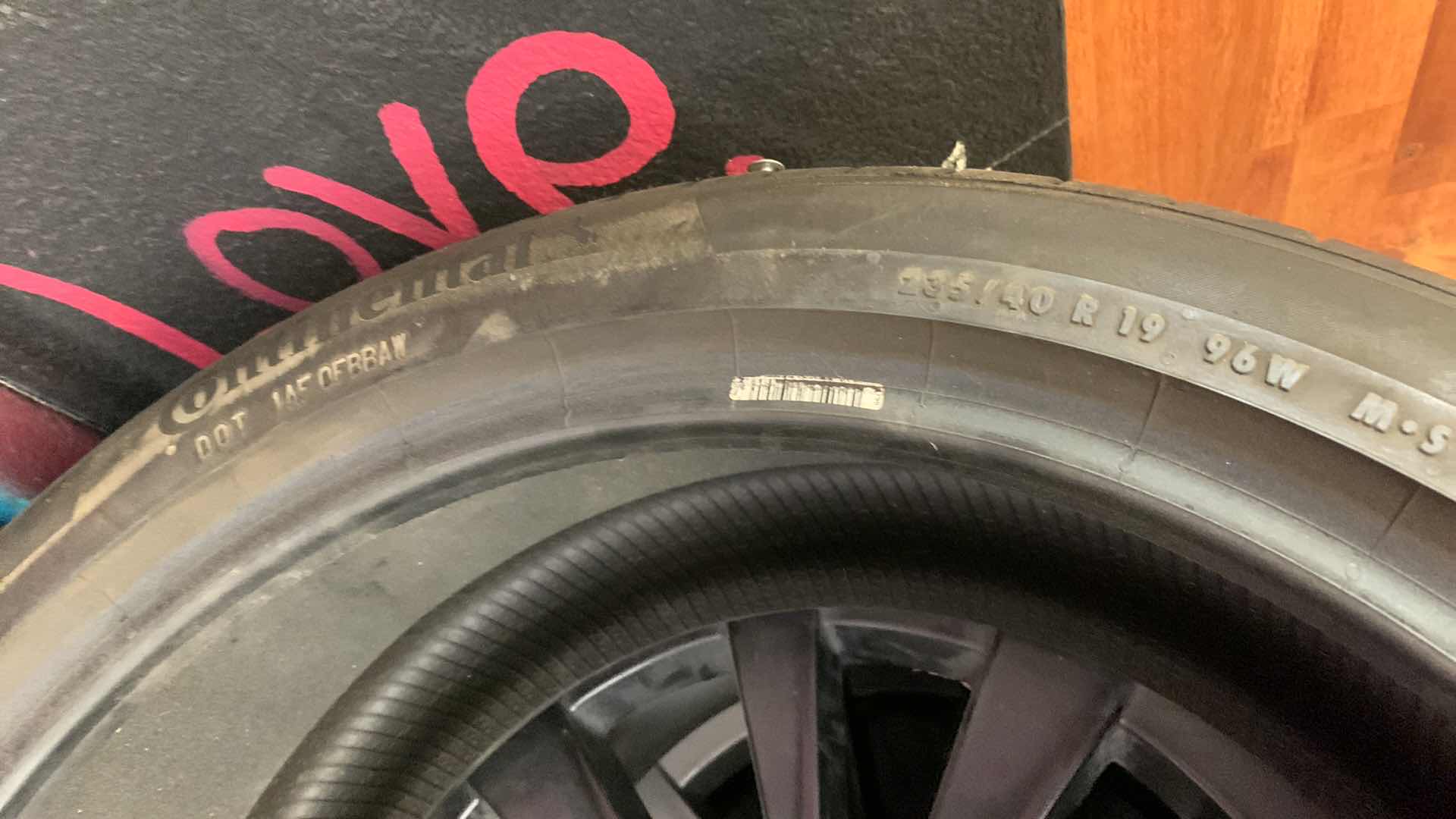 Photo 1 of 4 TELSA STOCK RIMS WITH PROCONTACT RC ROAD HUGGER GTP A5/02 TIRES AND SPARE TIRE 235/40 R 19 96V