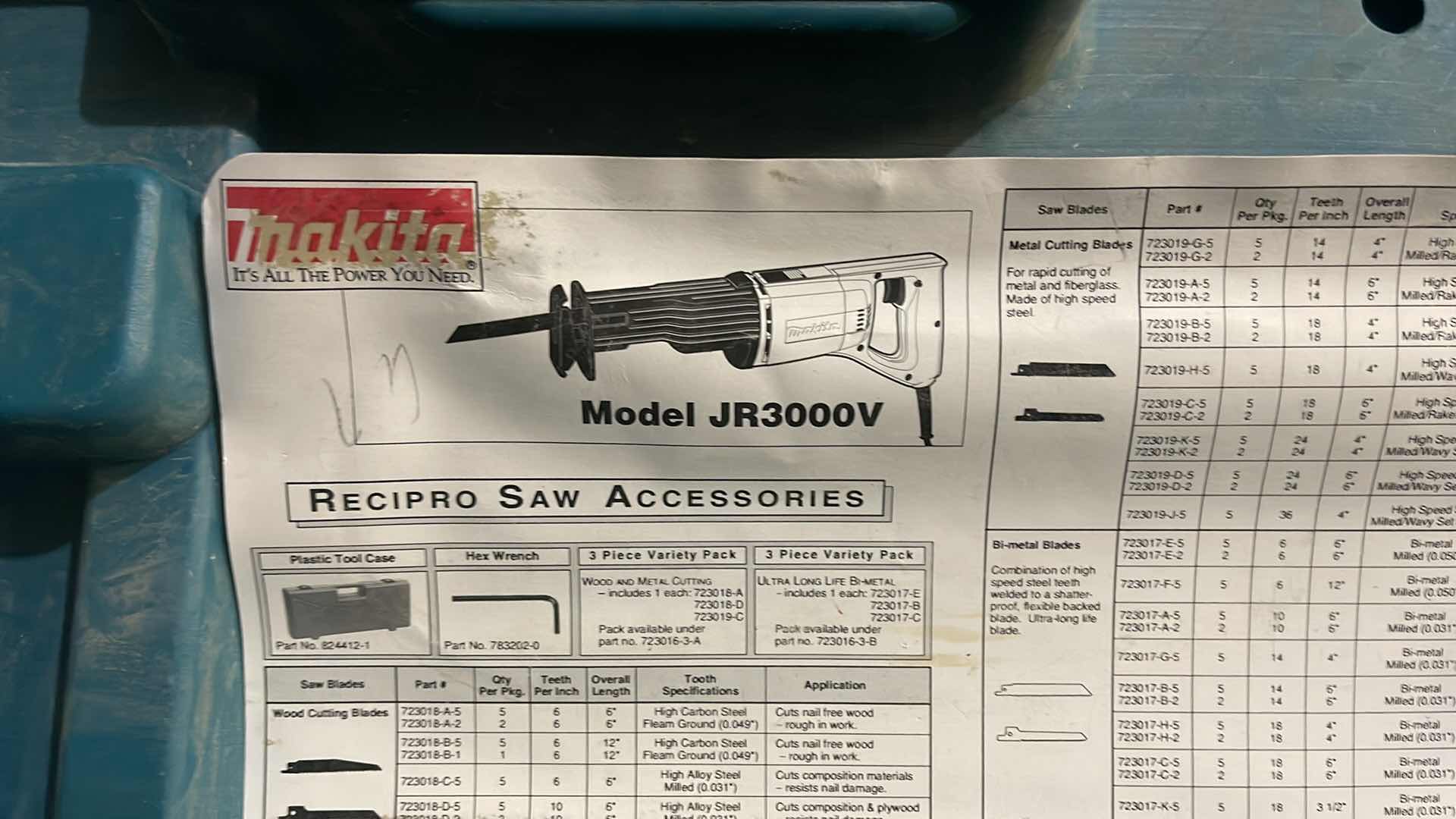 Photo 3 of MAKITA RECIPRO SAW MODEL JR3000V