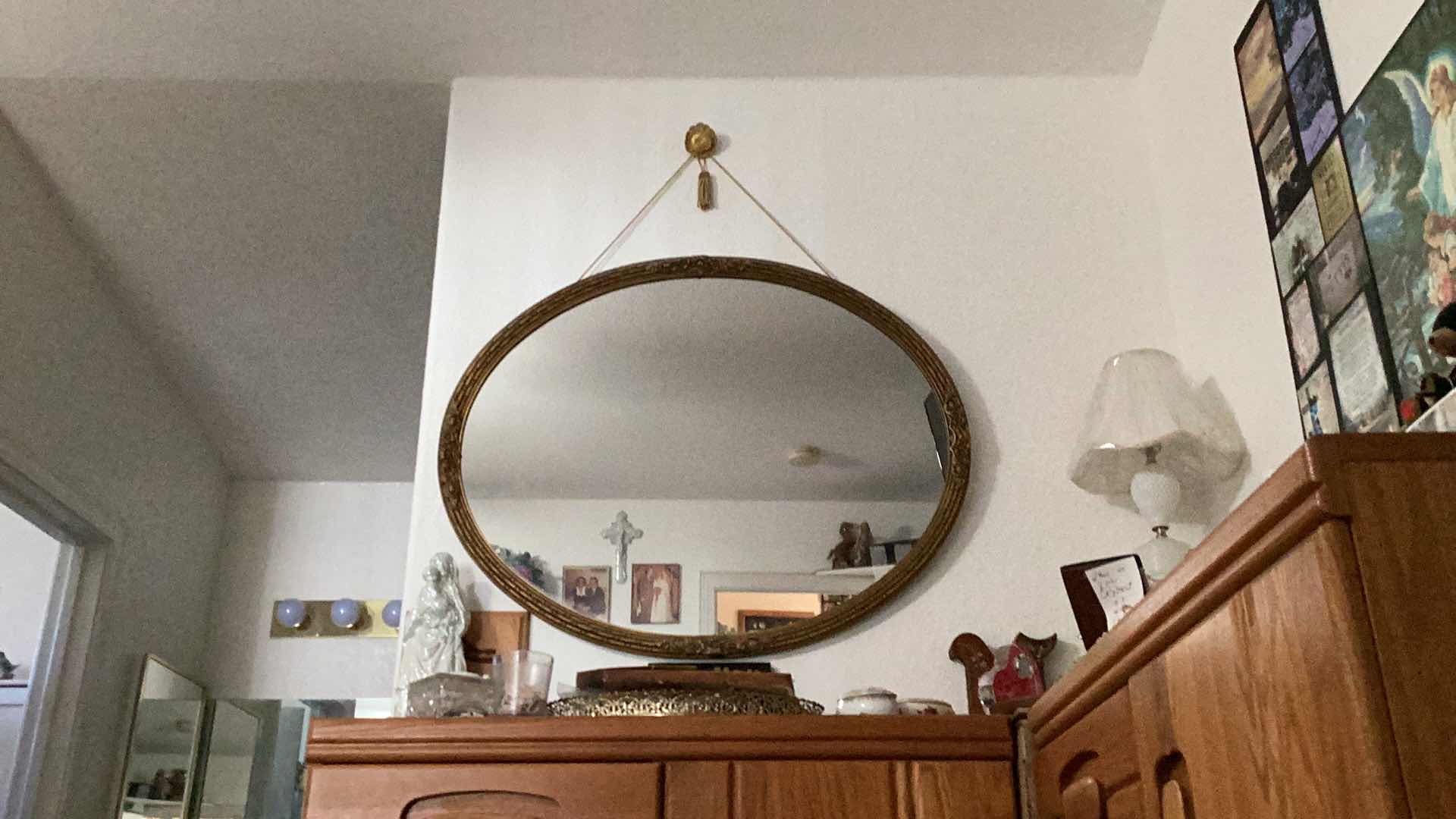 Photo 2 of ANTIQUE FRAMED OVAL MIRROR 38”x28”
