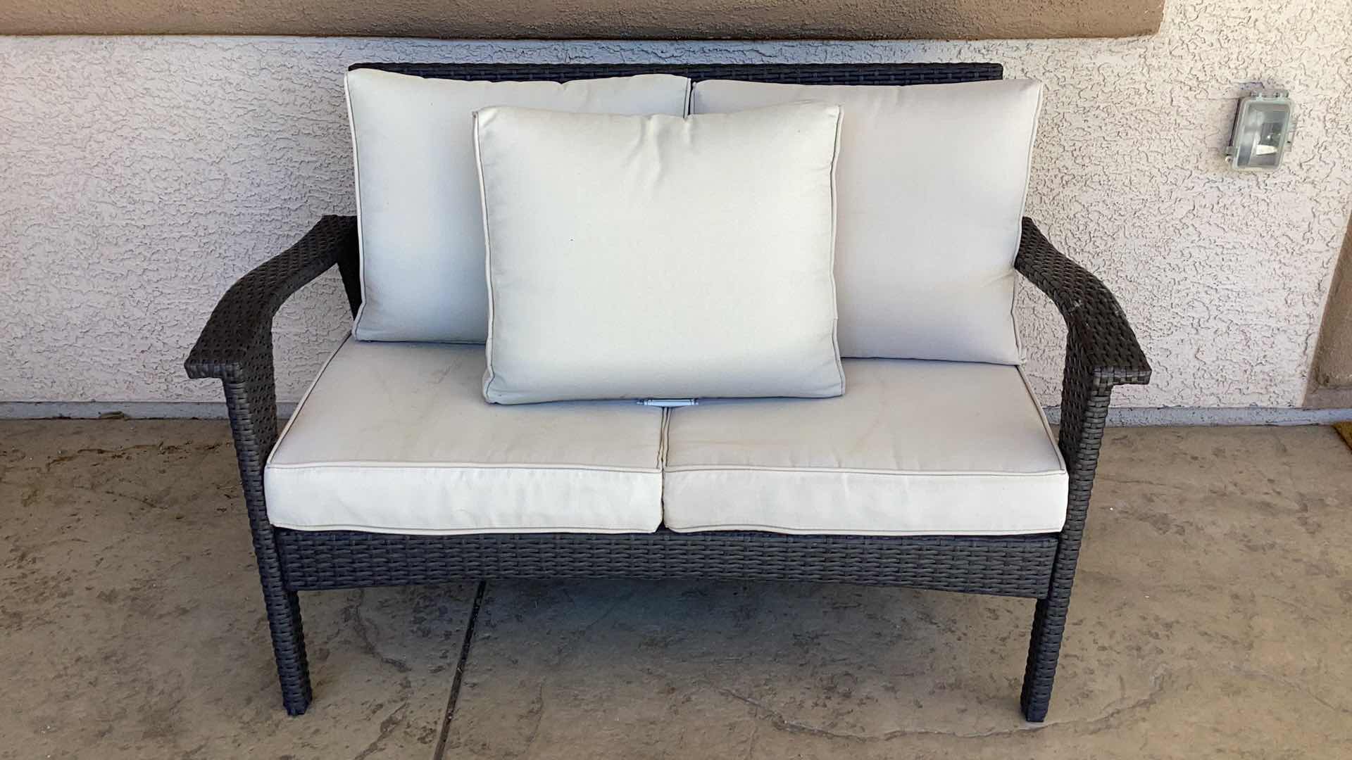 Photo 1 of CHRISTOPHER KNIGHT HOME HONOLULU OUTDOOR WICKER LOVESEAT WITH WATER RESISTANT CUSHIONS,

