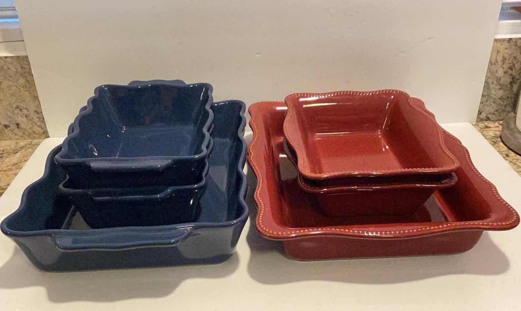 Photo 1 of BICO BEADED BAKEWARE- RED AND BLUE STONEWARE BAKING SETS