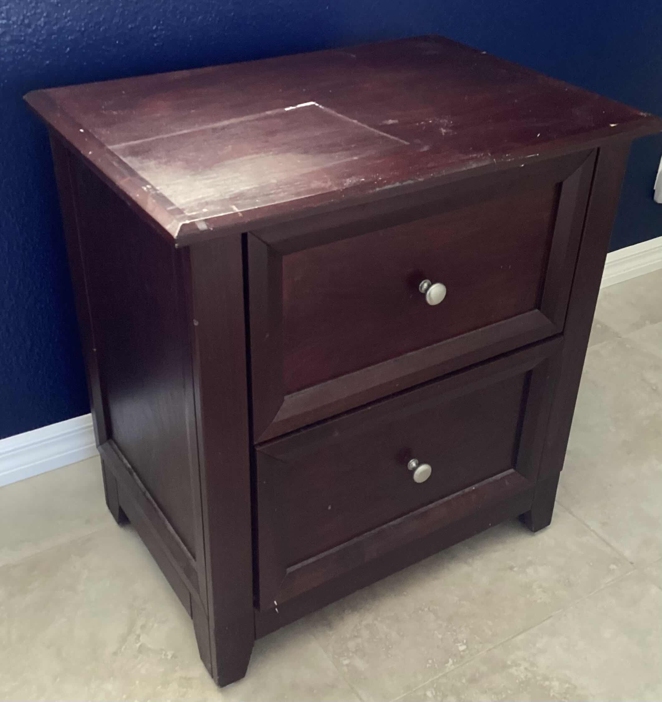 Photo 2 of MAHOGANY 2 DRAWER NIGHT STAND  26”x18”x28”