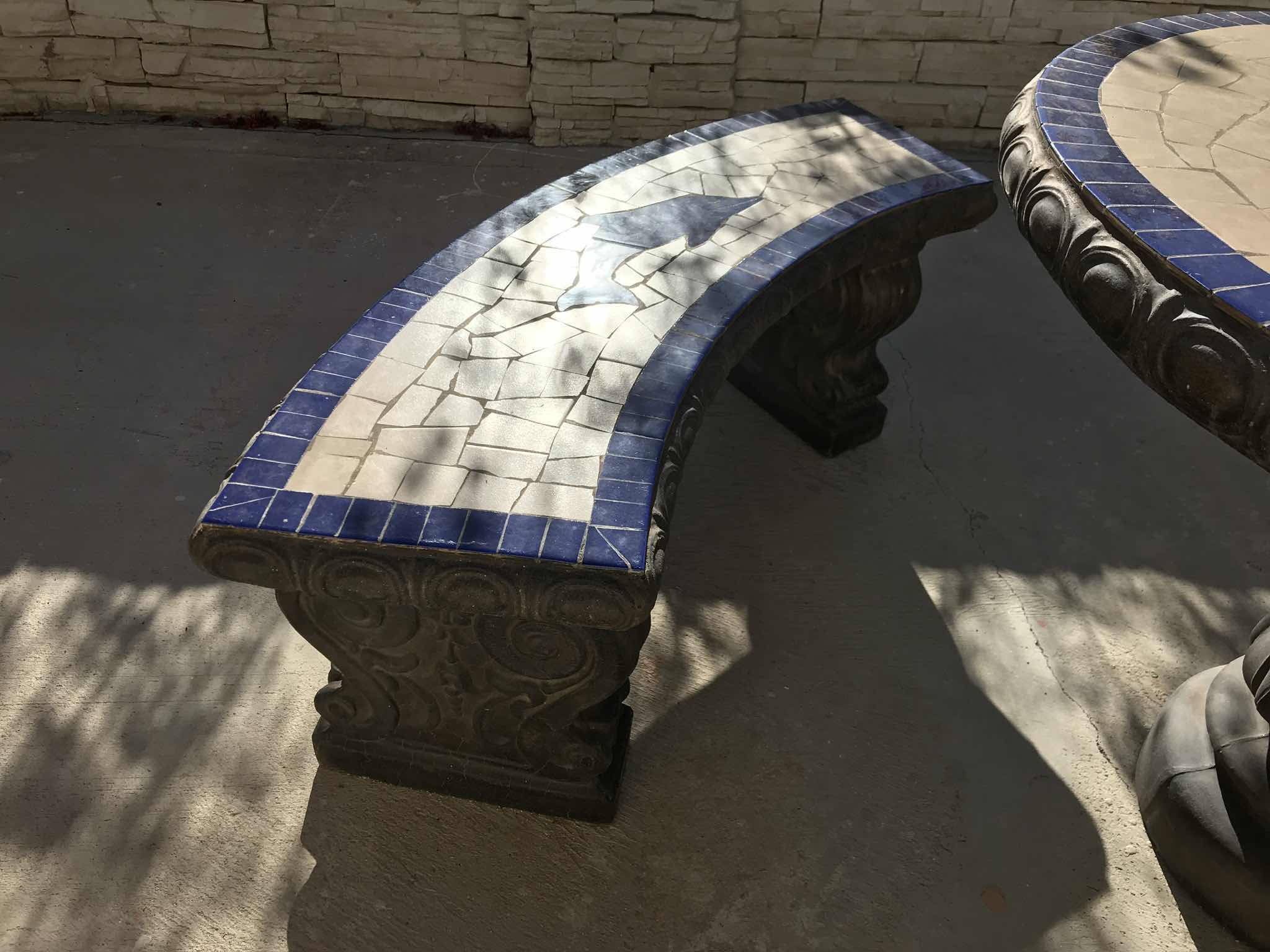 Photo 4 of MOSAIC DOLPHIN DESIGN CONCRETE  OUTDOOR PATIO TABLE & CHAIRS 
BRING HELP!,