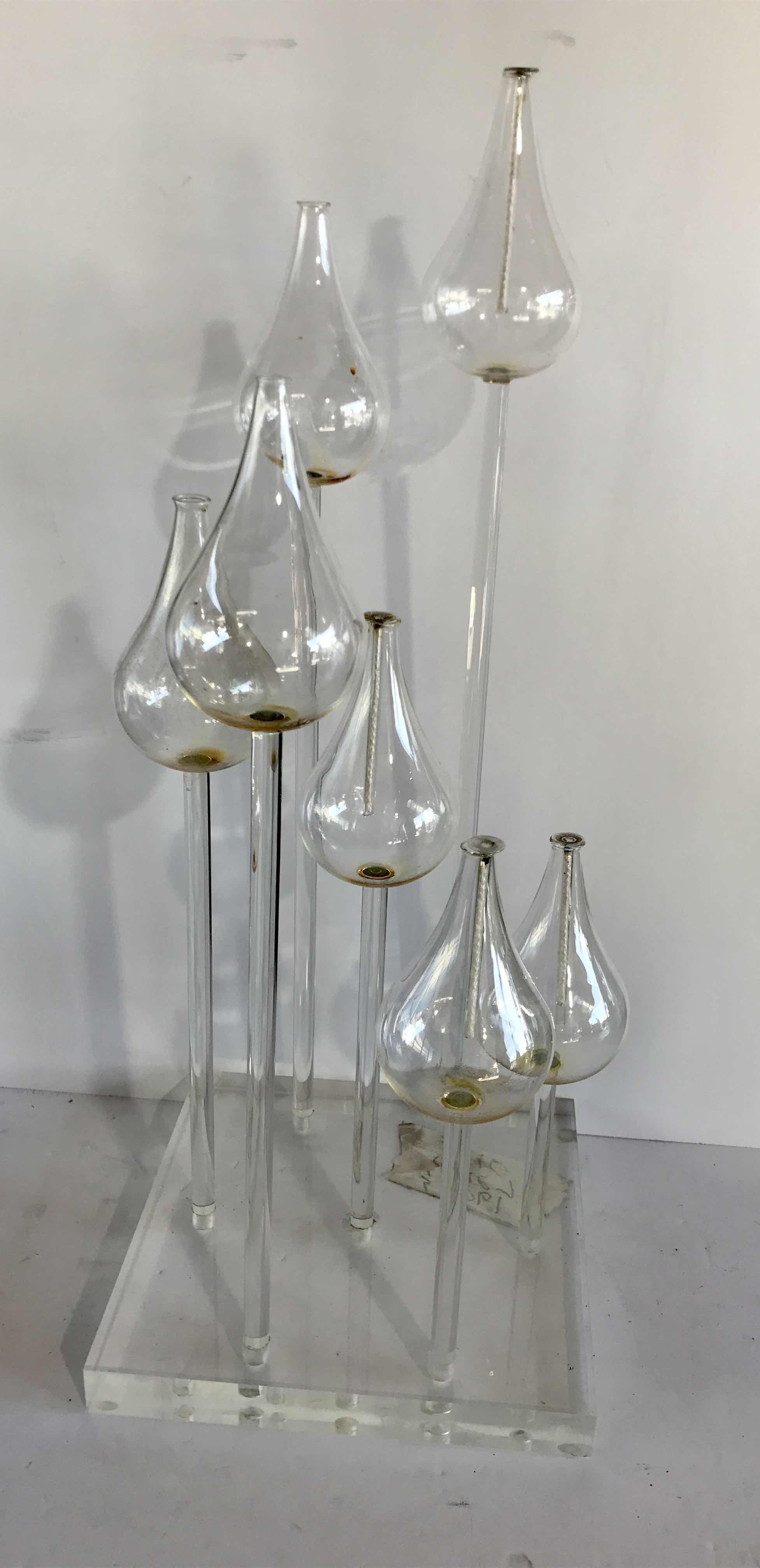 Photo 2 of MCM BELAG HAND BLOWN  GLASS OIL LAMP CANDLES IN LUCITE BASE