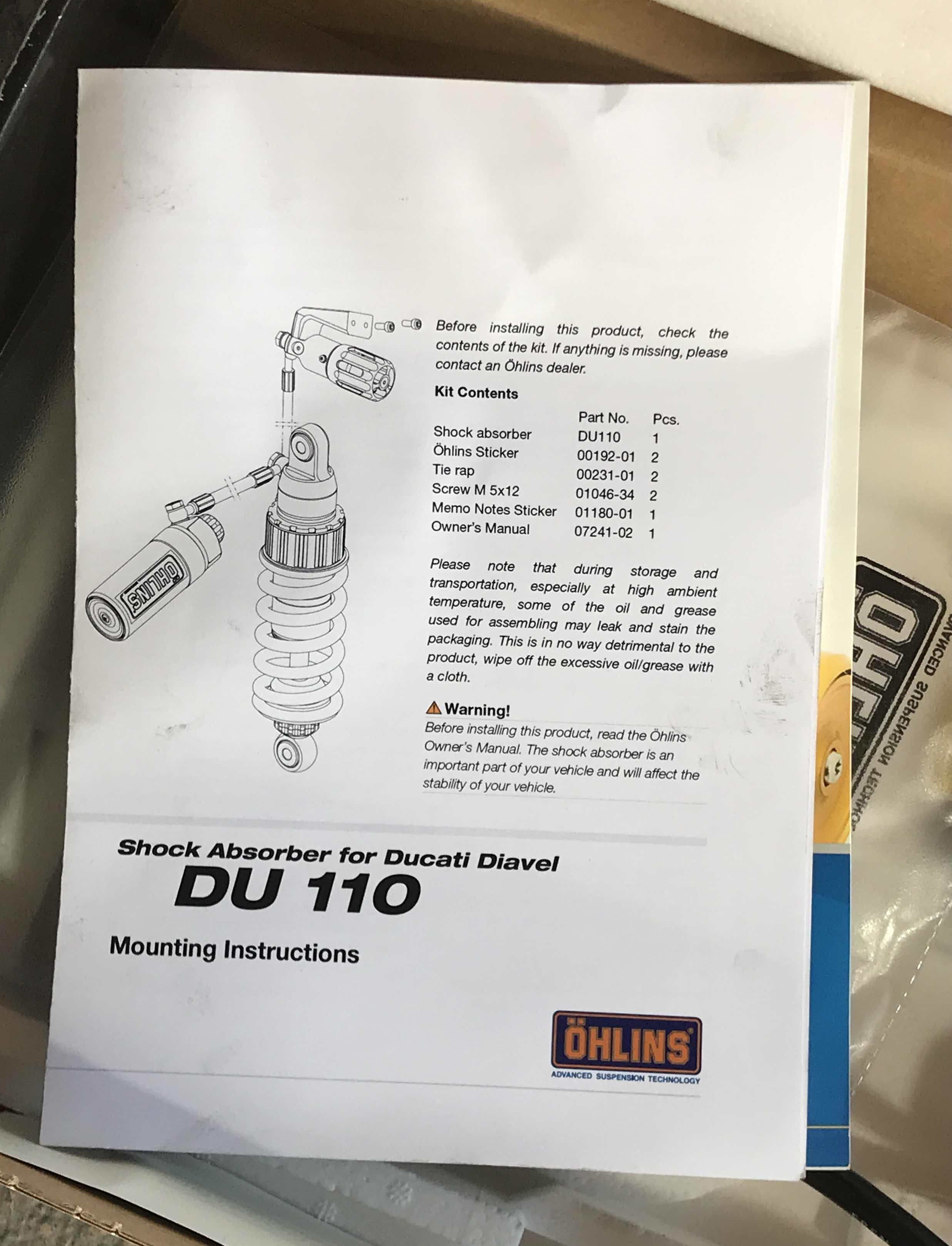 Photo 3 of OHLINS ADVANCED SUSPENSION TECHNOLOGY DU110 SHOCK ABSORBER FOR DUCATI