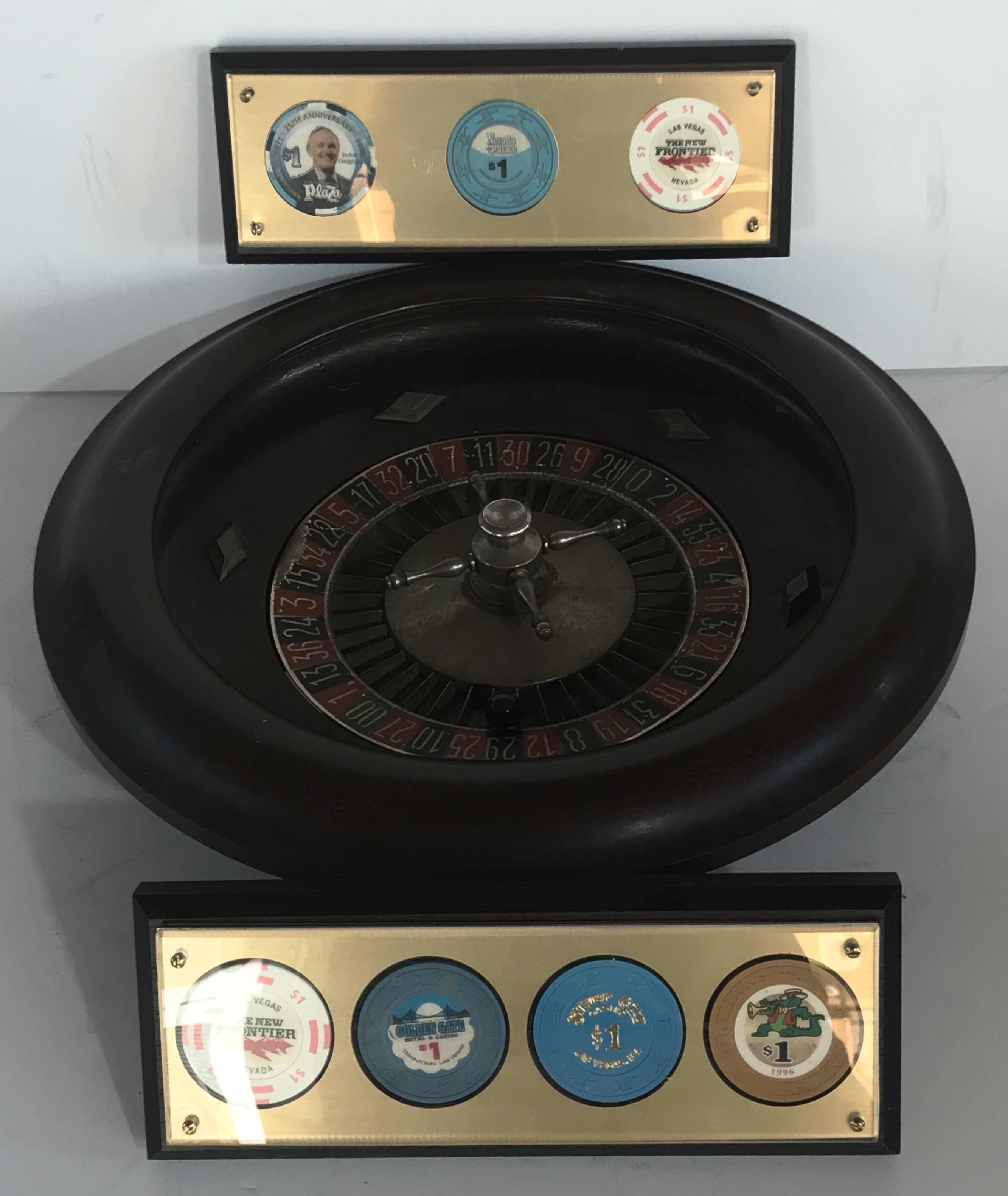 Photo 1 of VINTAGE LAS VEGAS CASINO CHIPS AND MINI ROULETTE WHEEL