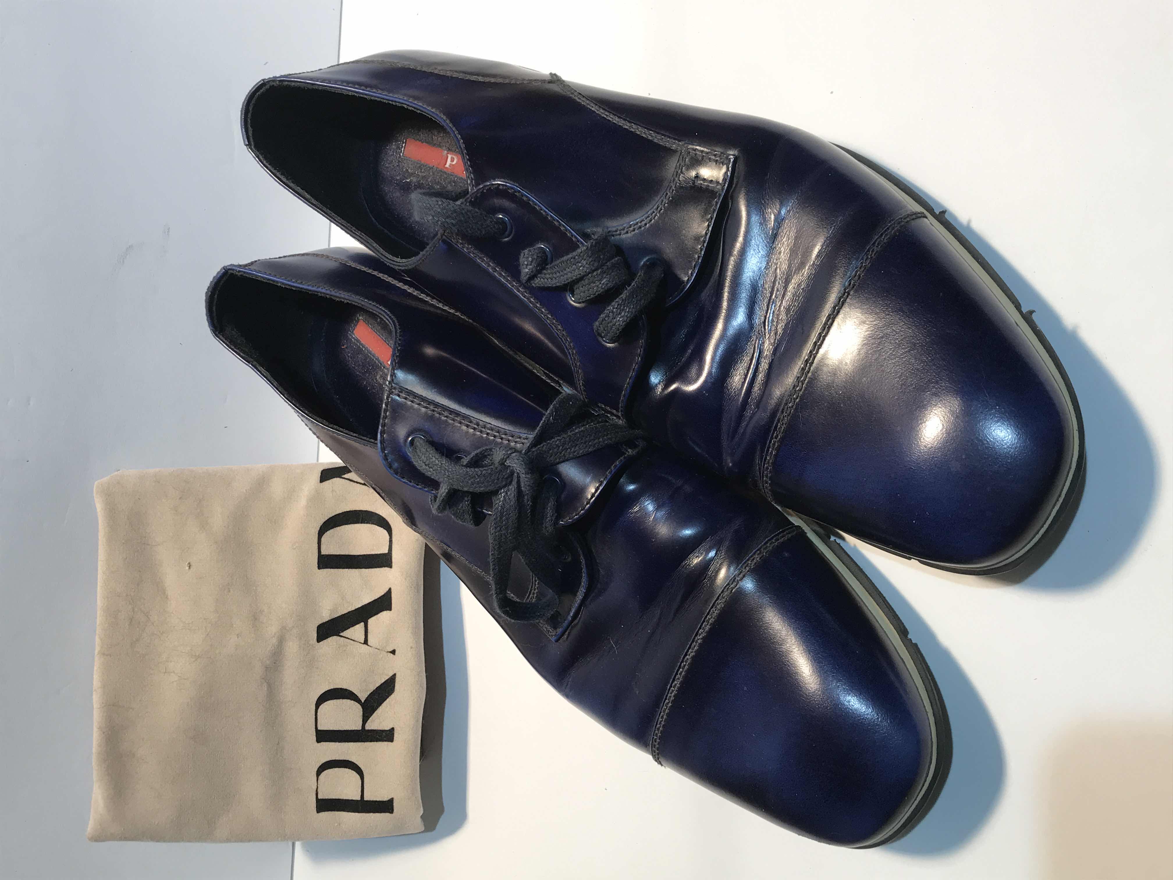 Photo 1 of PRADA BLUE LEATHER OXFORDS MENS SHOES SIZE 11