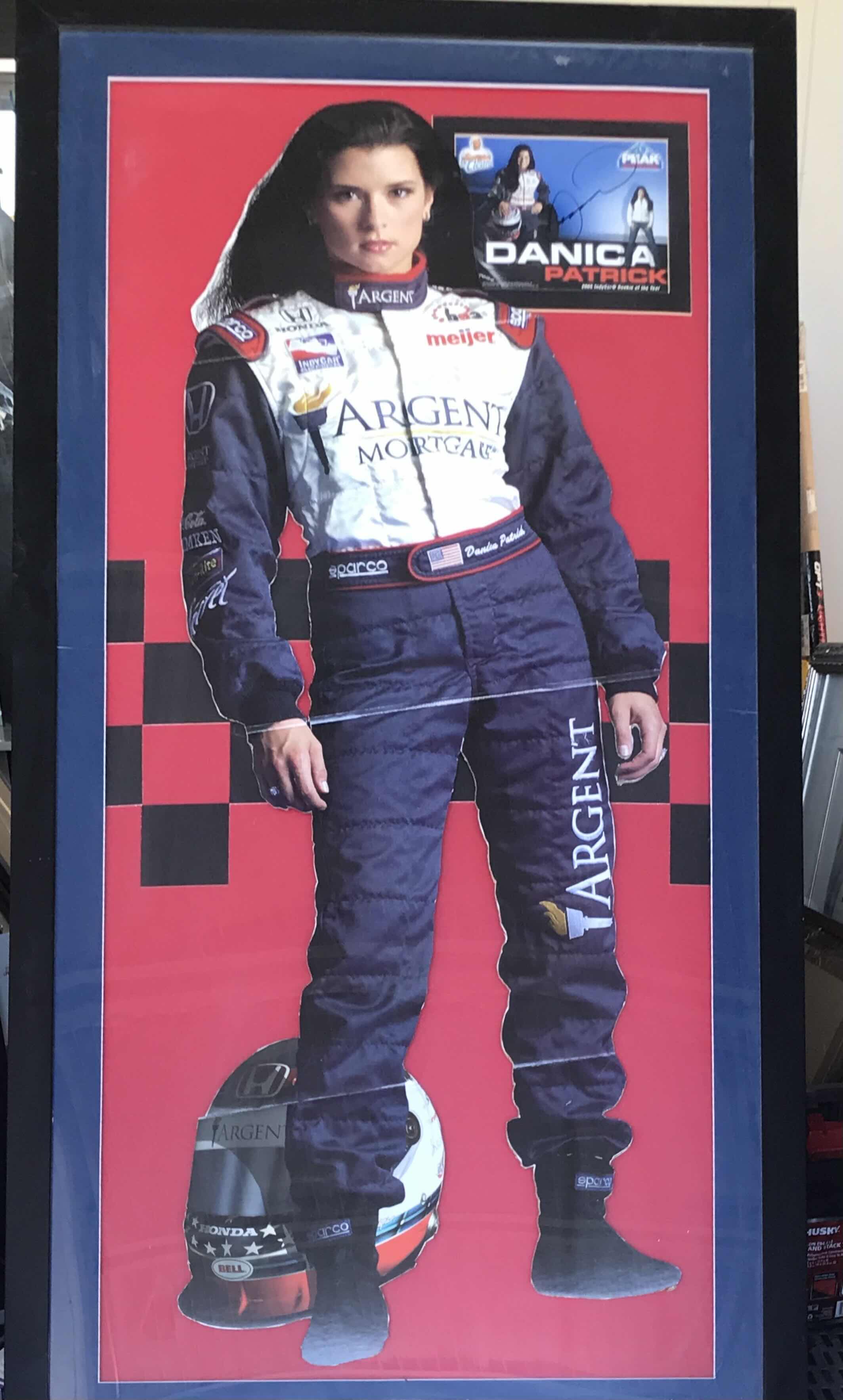 Photo 1 of LIFE SIZE CARDBOARD PICTURE OF DANICA PATRICK SIGNED AND FRAMED WITH PROMO CARD 36”x 72”