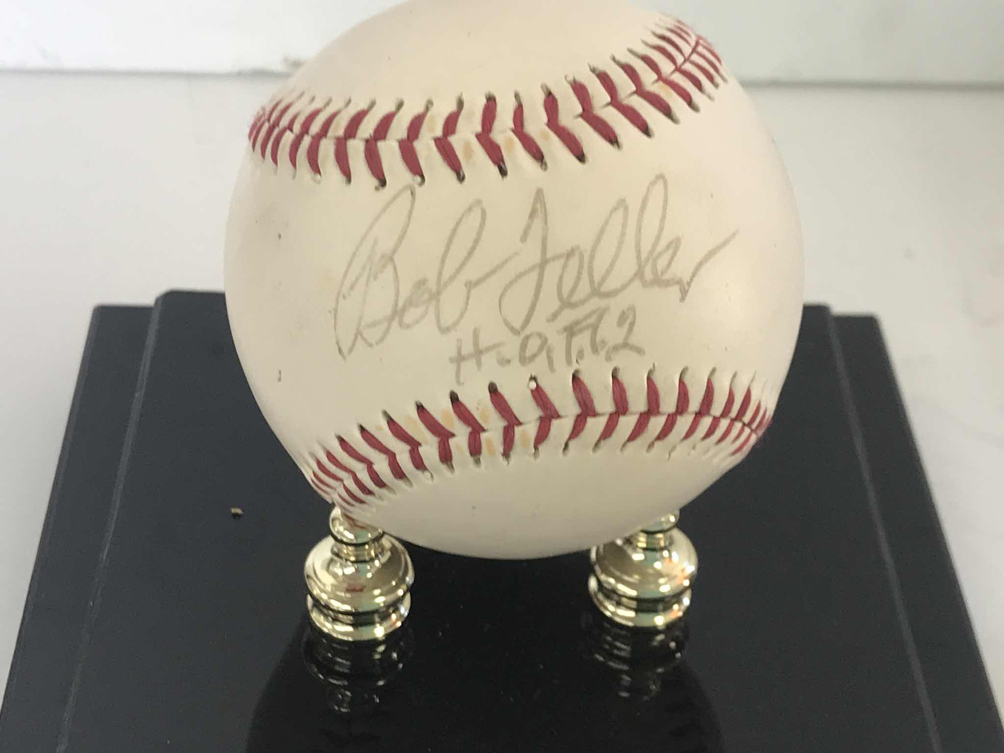 Photo 2 of BOB FELLER SIGNED BASEBALL IN DISPLAY CASE