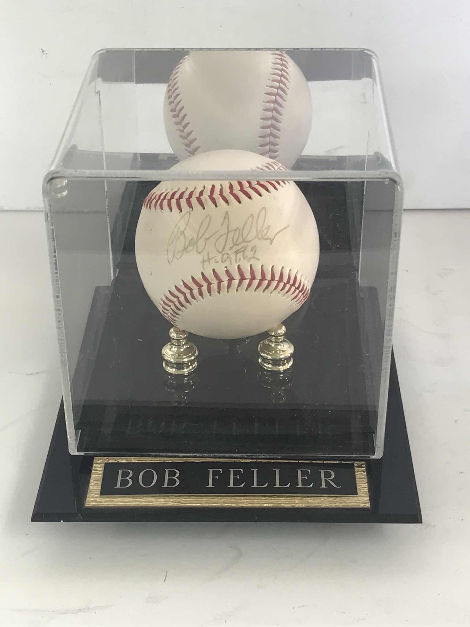 Photo 1 of BOB FELLER SIGNED BASEBALL IN DISPLAY CASE