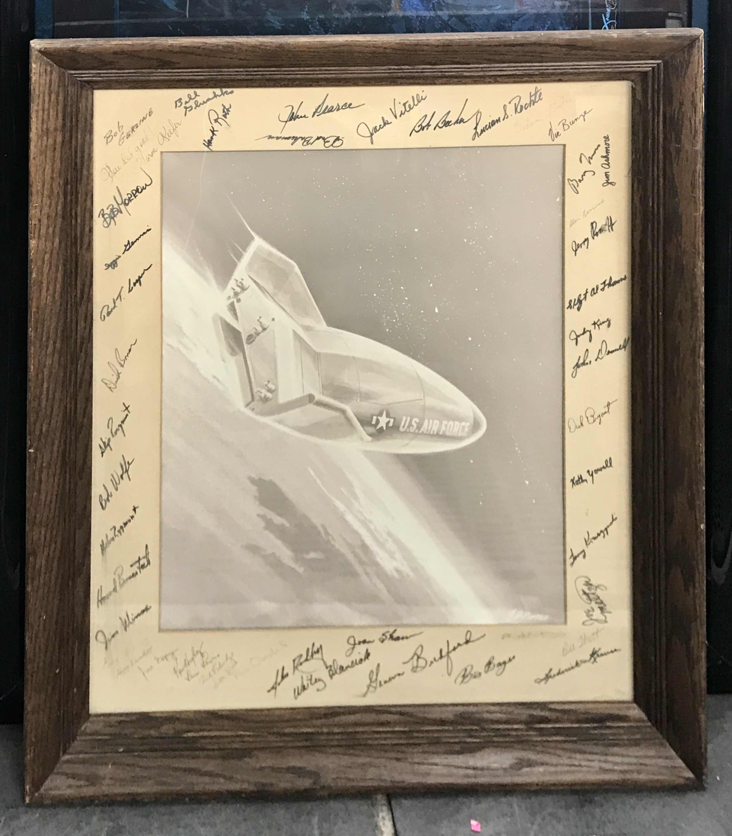 Photo 1 of FRAMED ARTWORK OF ORIGINAL 1967 MARTIN X-23 PRIME USAF PROGRAM NASA CONCEPT ARTWORK FOR THE PILOT PROGRAM SIGNED BY ALL CREW MEMBERS24” x 29”