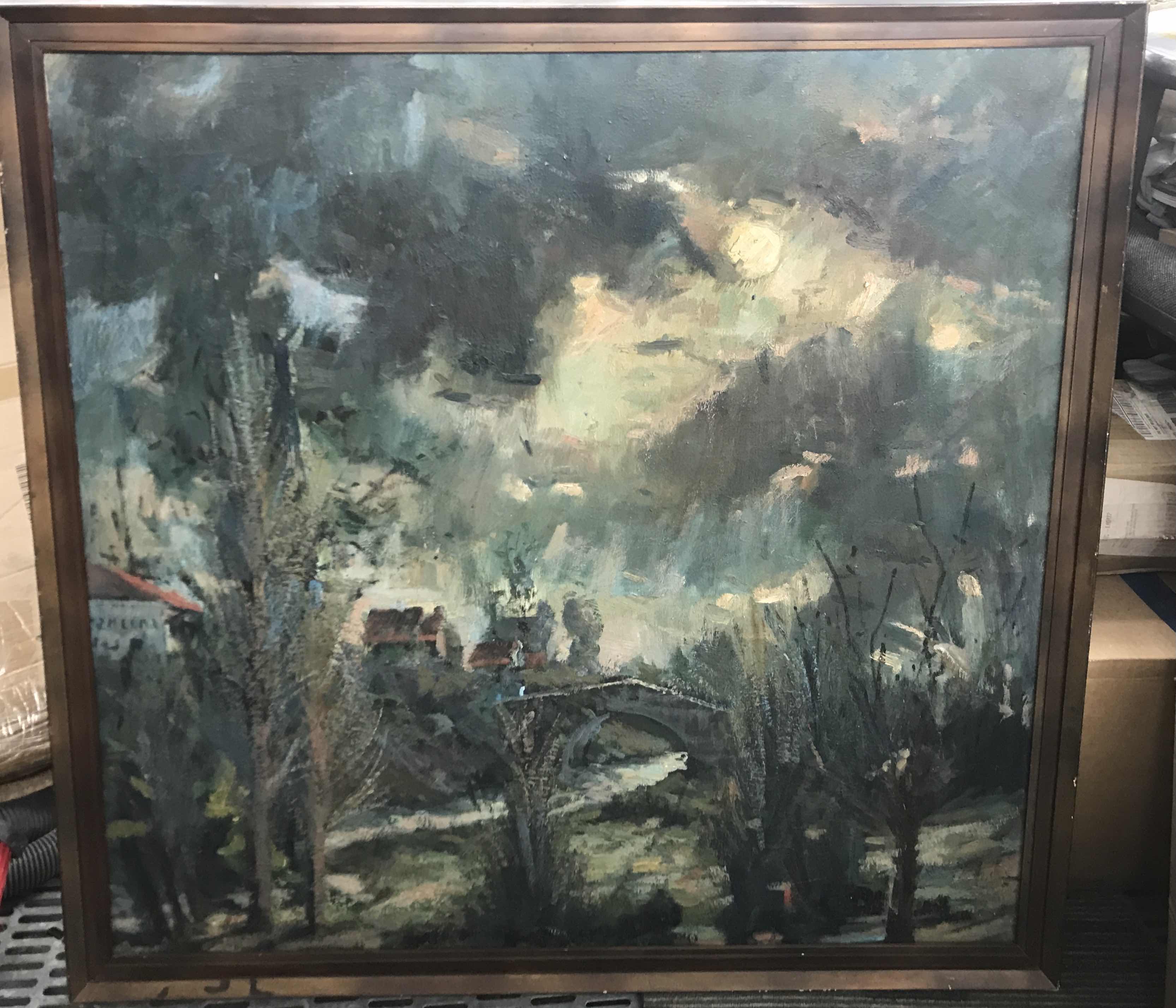 Photo 1 of MID CENTURY ABSTRACT WOODLAND OIL IMPASTO PAINTING