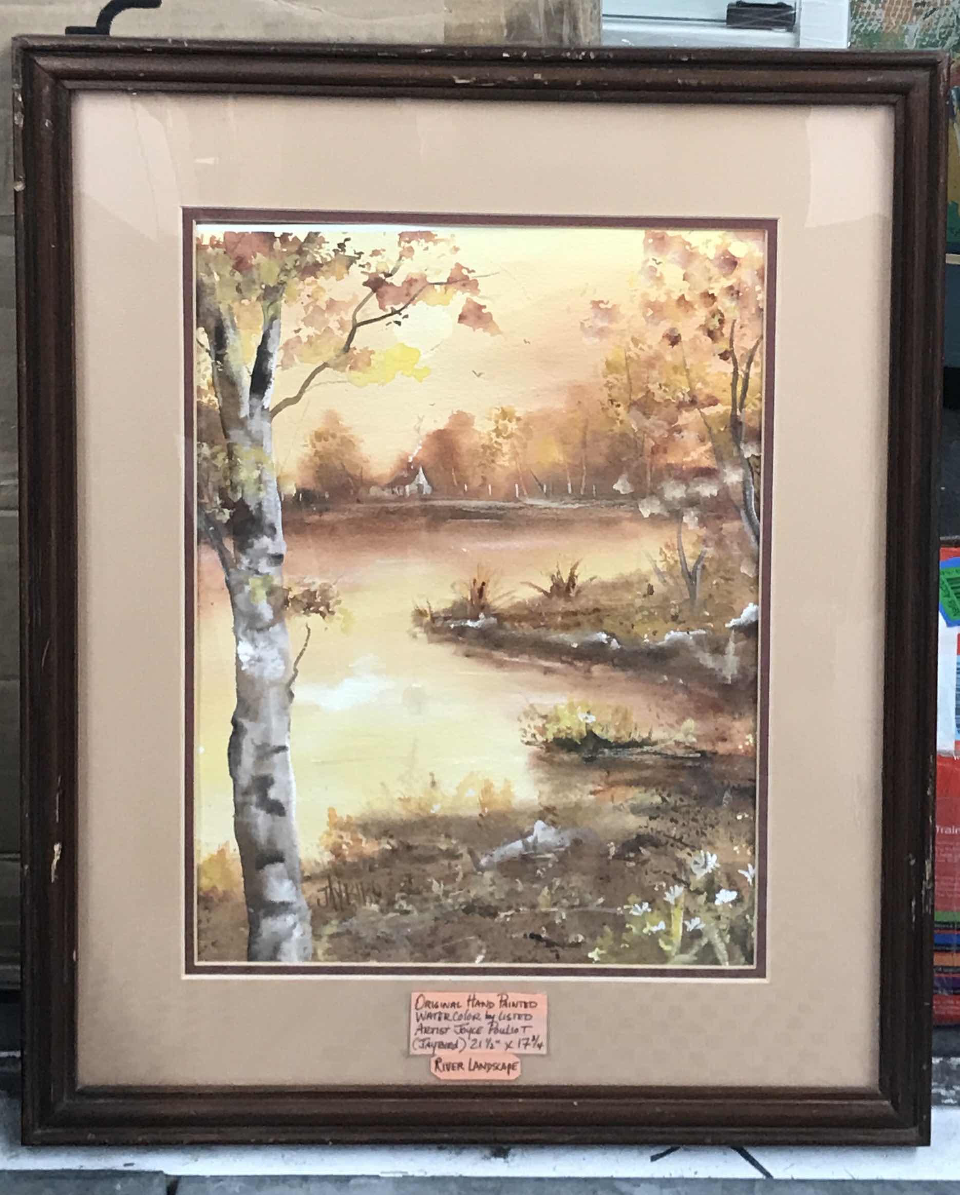 Photo 1 of RIVER LANDSCAPE FRAMED WATERCOLOR PAINTING BY JOYCE POULIOT 18”x22”