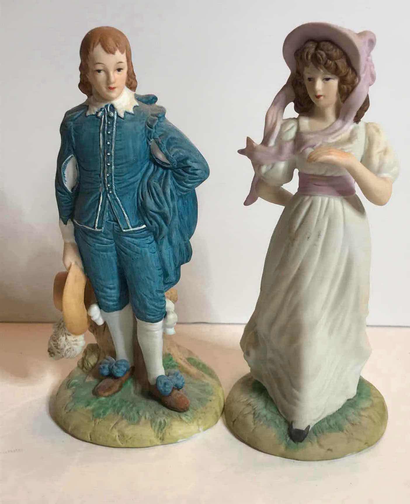 Photo 1 of VINTAGE BISQUE PORCELAIN LEFTON BLUE BOY & PINKY HAND PAINTED FIGURINES H-8”